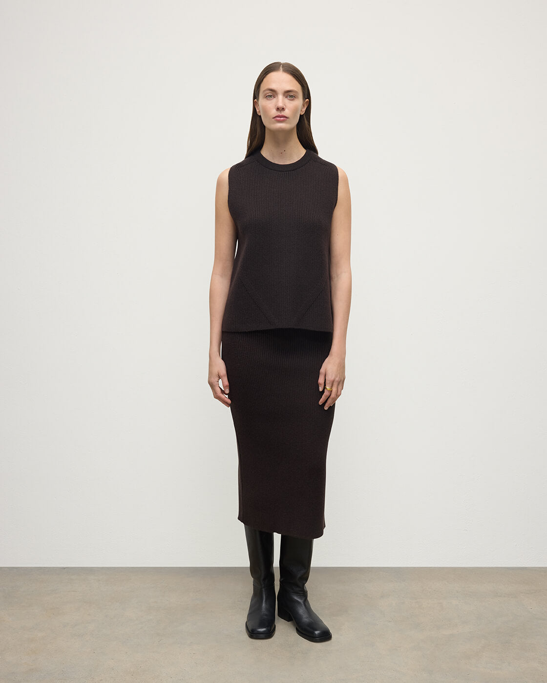 Cashmere Dark Brown Midi Skirt