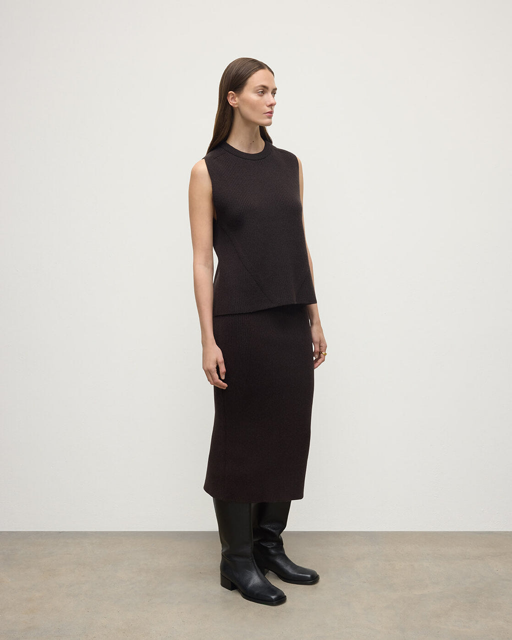 Cashmere Dark Brown Midi Skirt