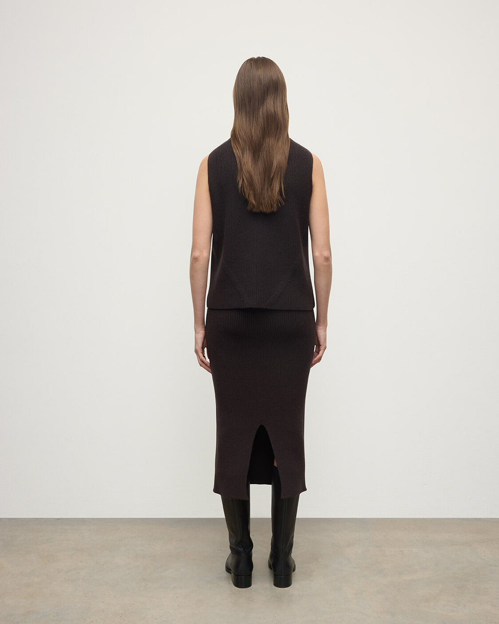 Sleeveless Dark Brown Cashmere Tank Top