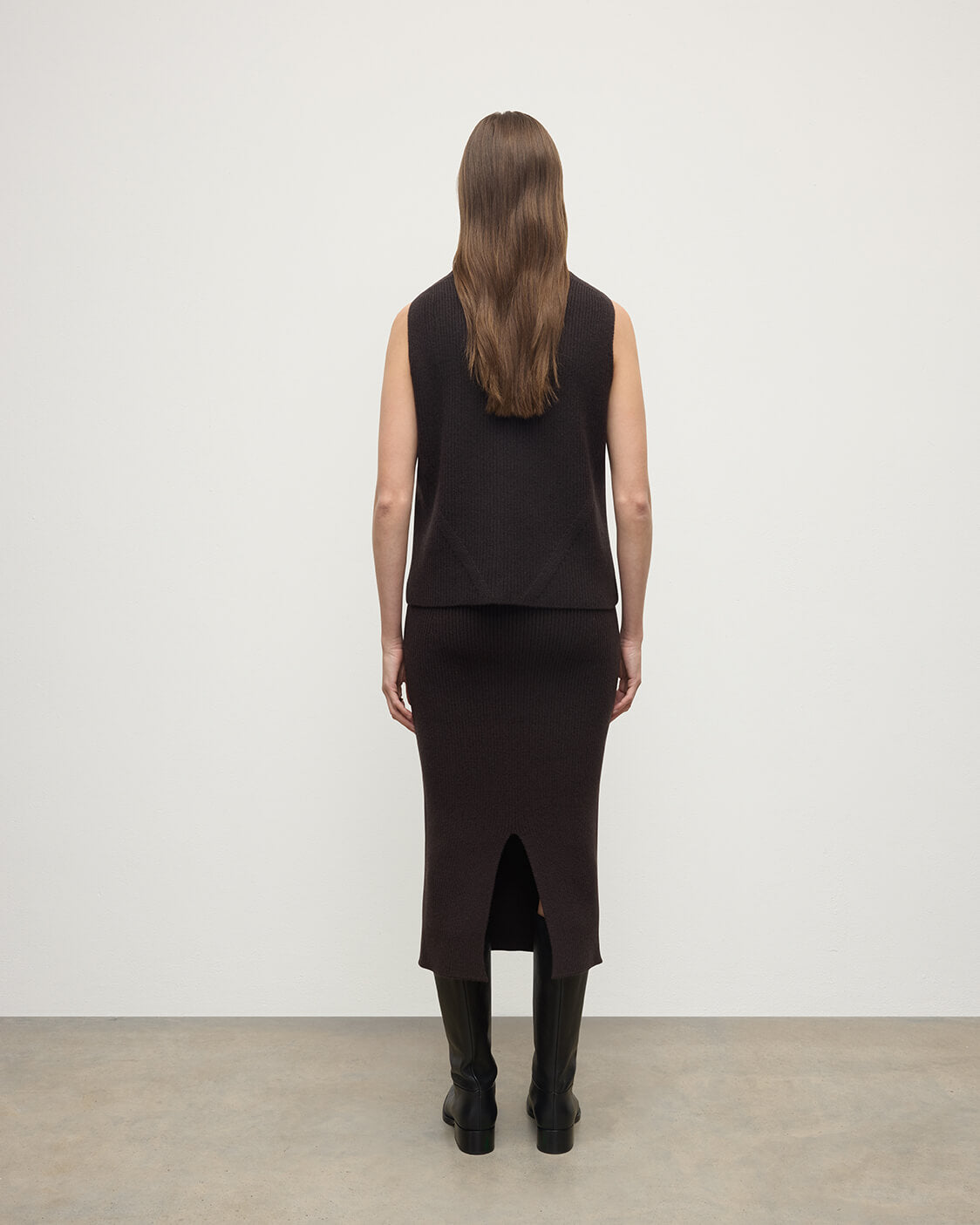 Cashmere Dark Brown Midi Skirt