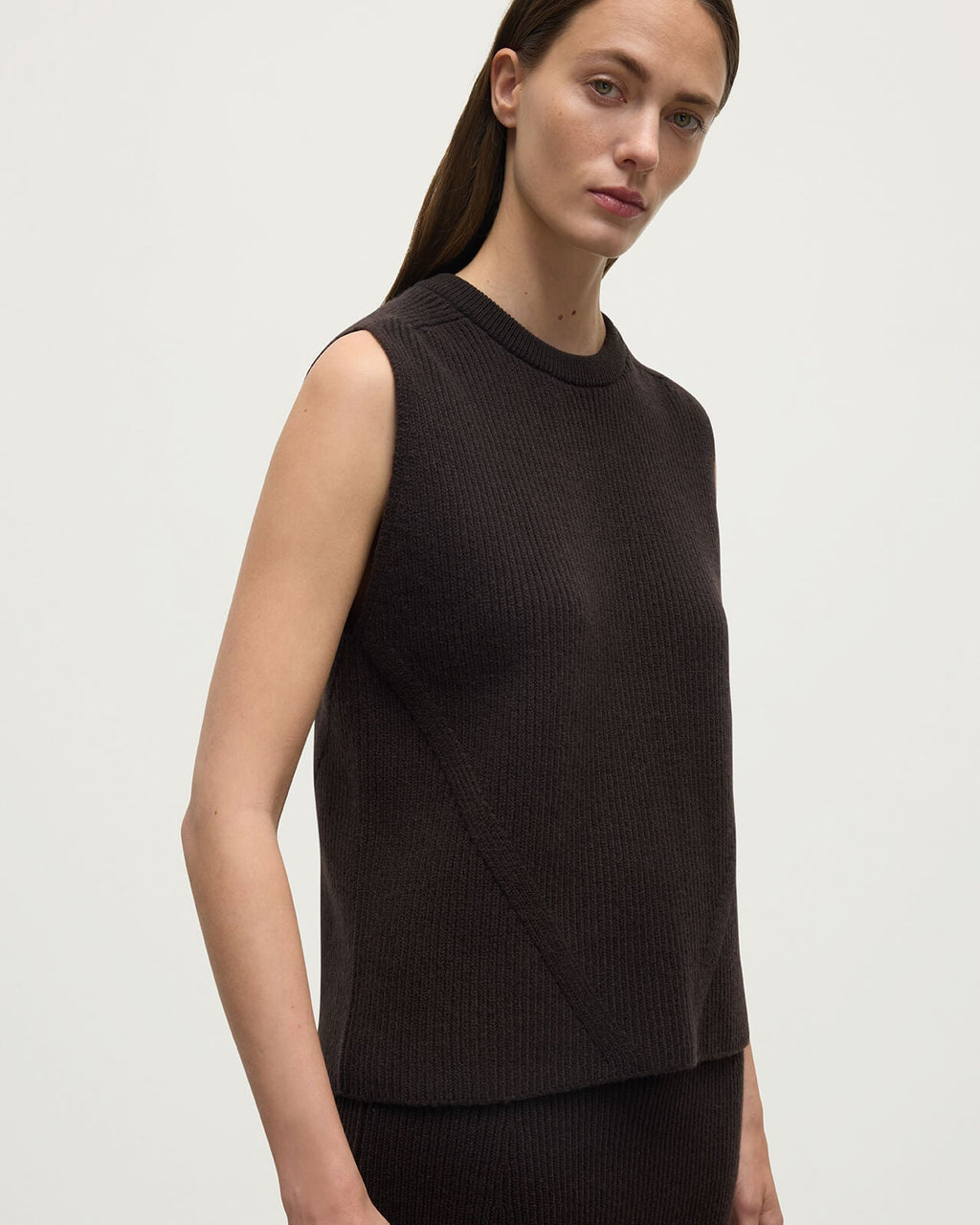 Sleeveless Dark Brown Cashmere Tank Top
