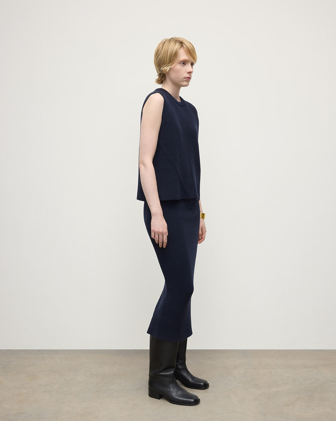 Sleeveless Dark Navy Cashmere Tank Top