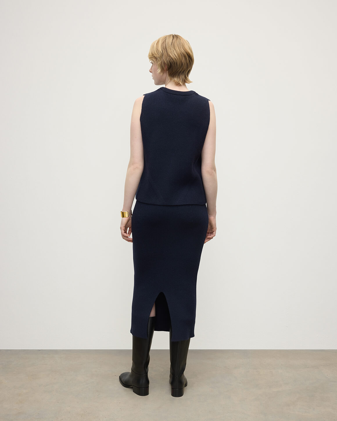 Sleeveless Dark Navy Cashmere Tank Top