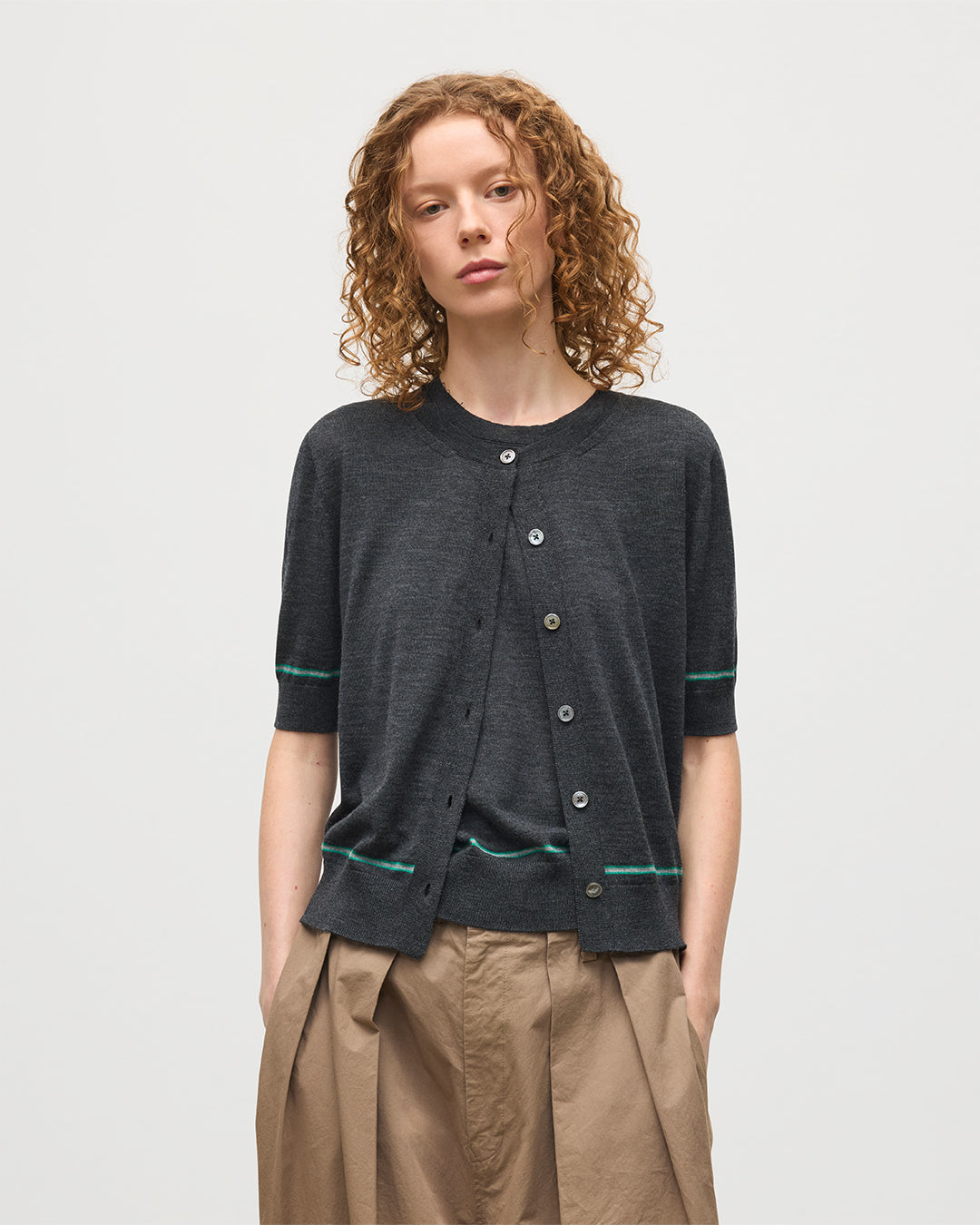 Brae Dark Grey Merino Short Sleeve Cardigan