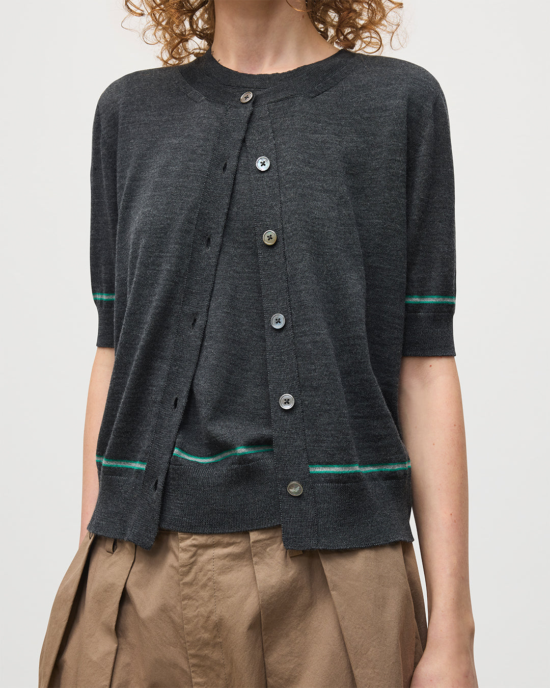 Brae Dark Grey Merino Short Sleeve Cardigan