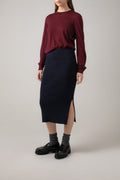 Dark Navy Ribbed Cashmere Tube Skirt