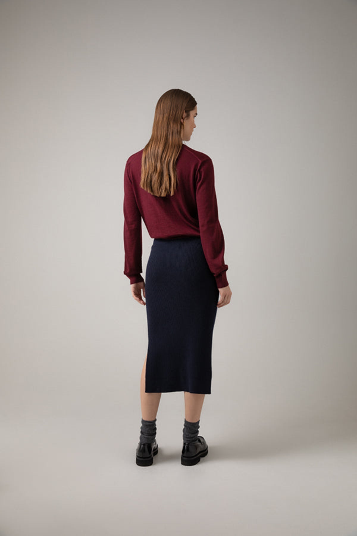 Dark Navy Ribbed Cashmere Tube Skirt