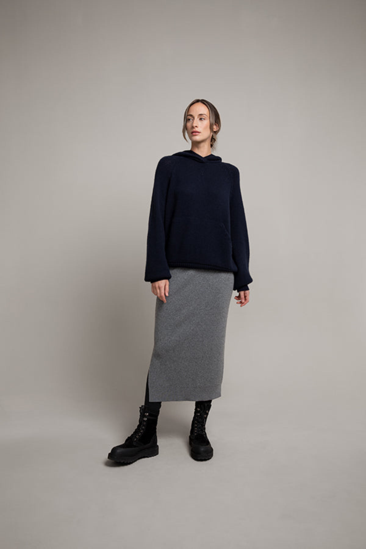 Mid Grey Ribbed Cashmere Tube Skirt