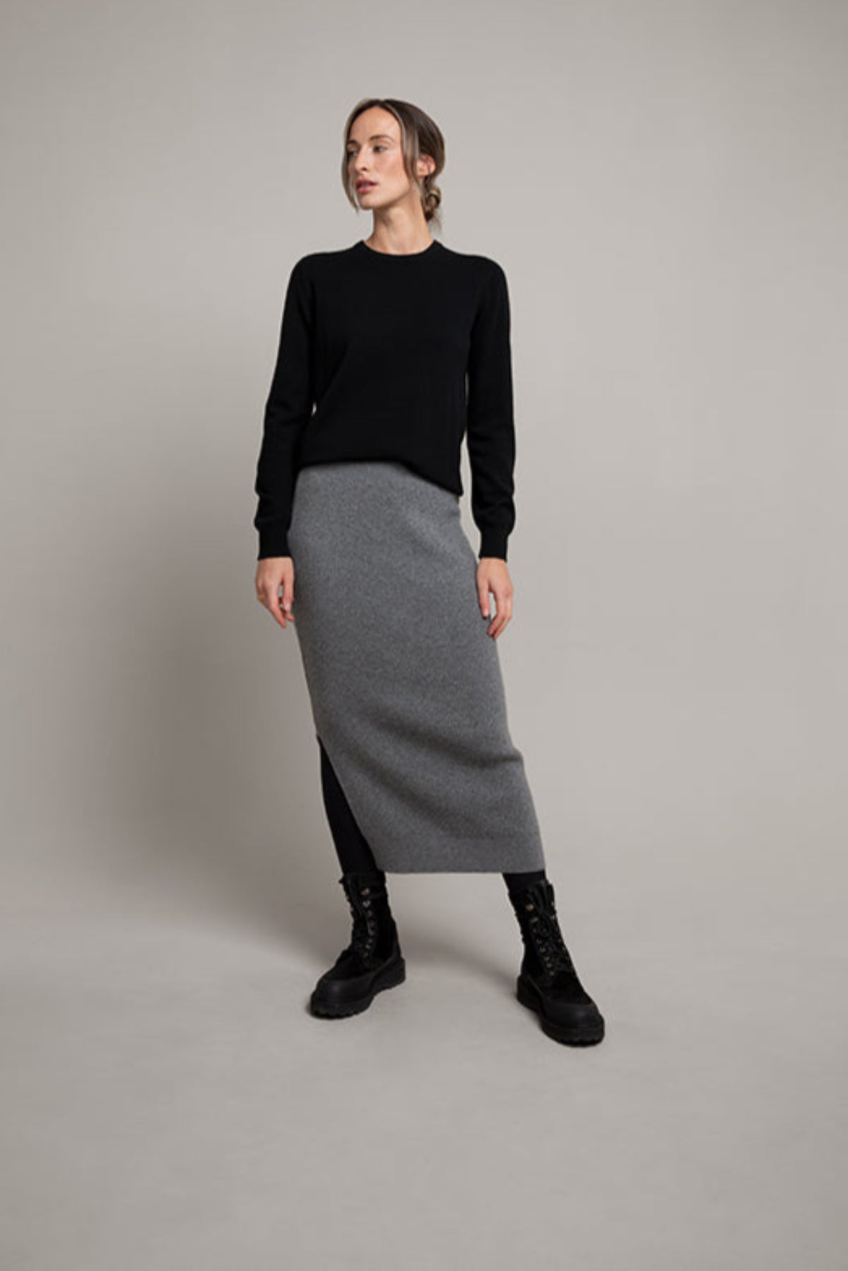 Mid Grey Ribbed Cashmere Tube Skirt