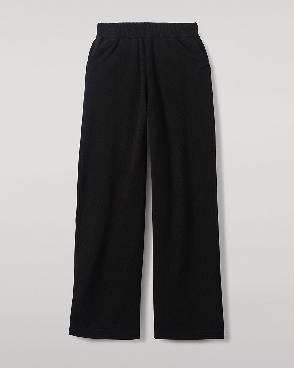 Wide Leg Black Cashmere Trousers