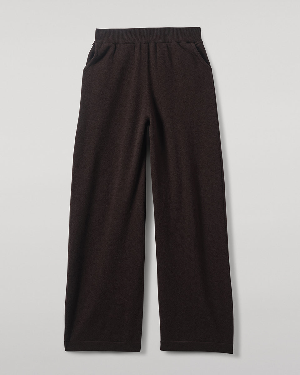 Wide Leg Dark Brown Cashmere Trousers