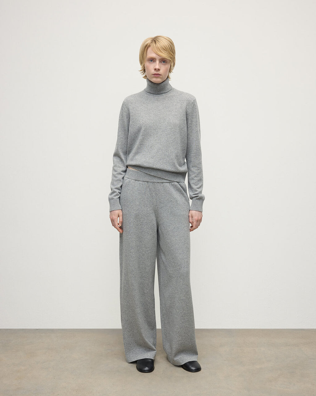 Wide Leg Light Grey Cashmere Trousers