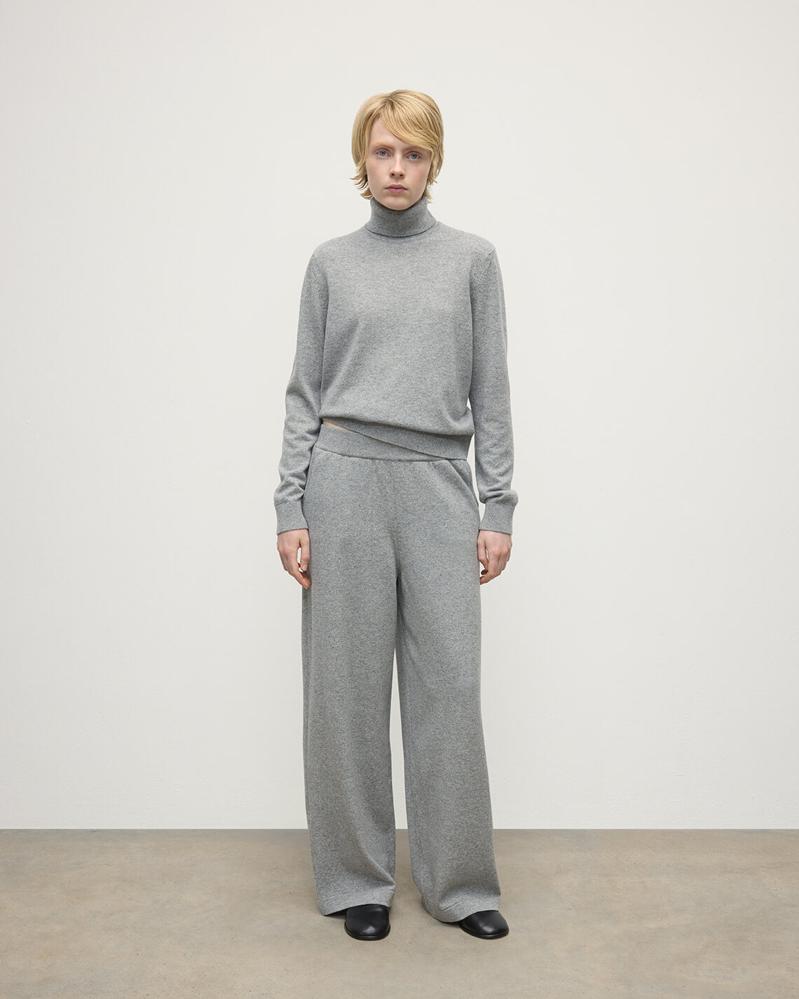 Wide Leg Light Grey Cashmere Trousers