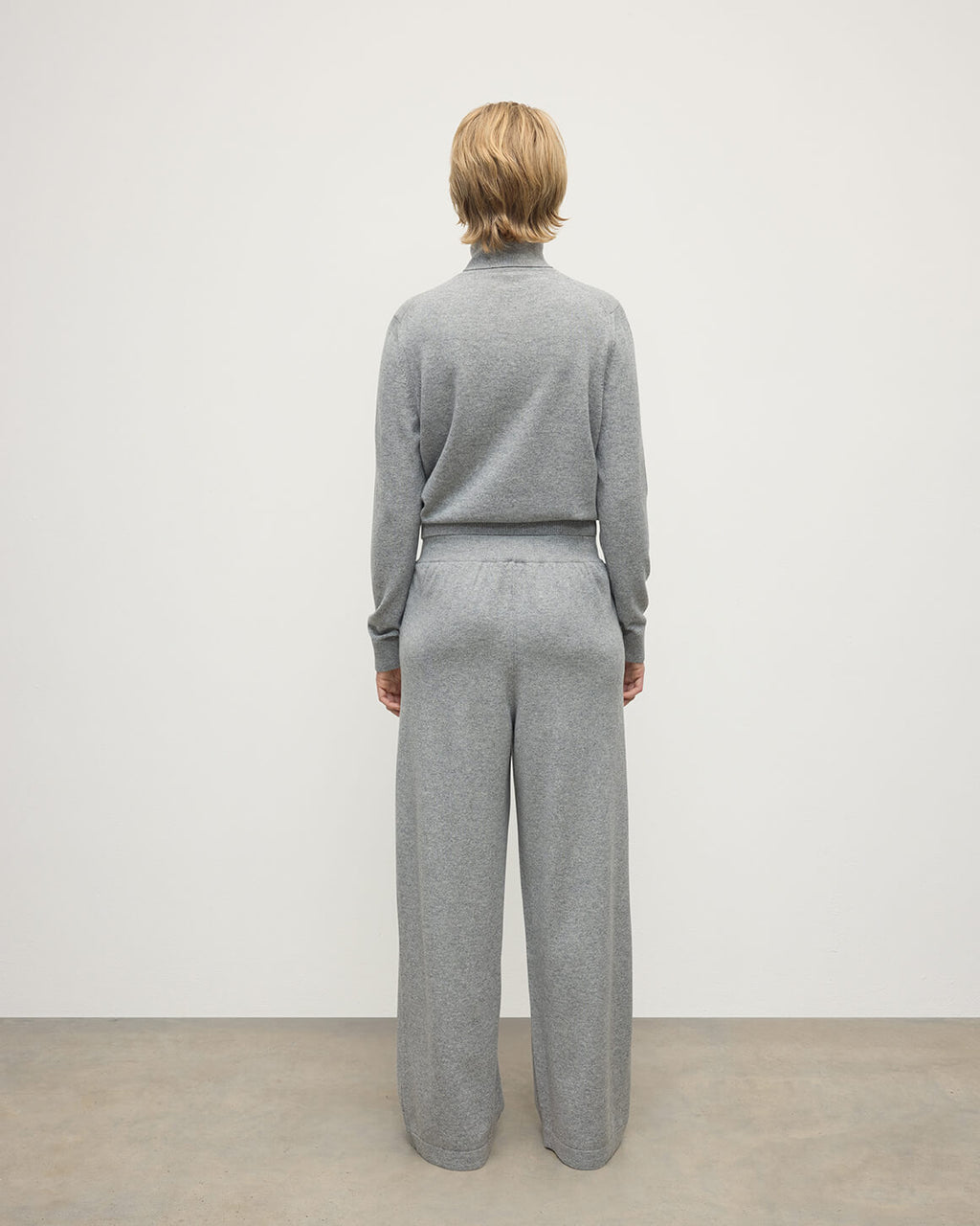 Wide Leg Light Grey Cashmere Trousers