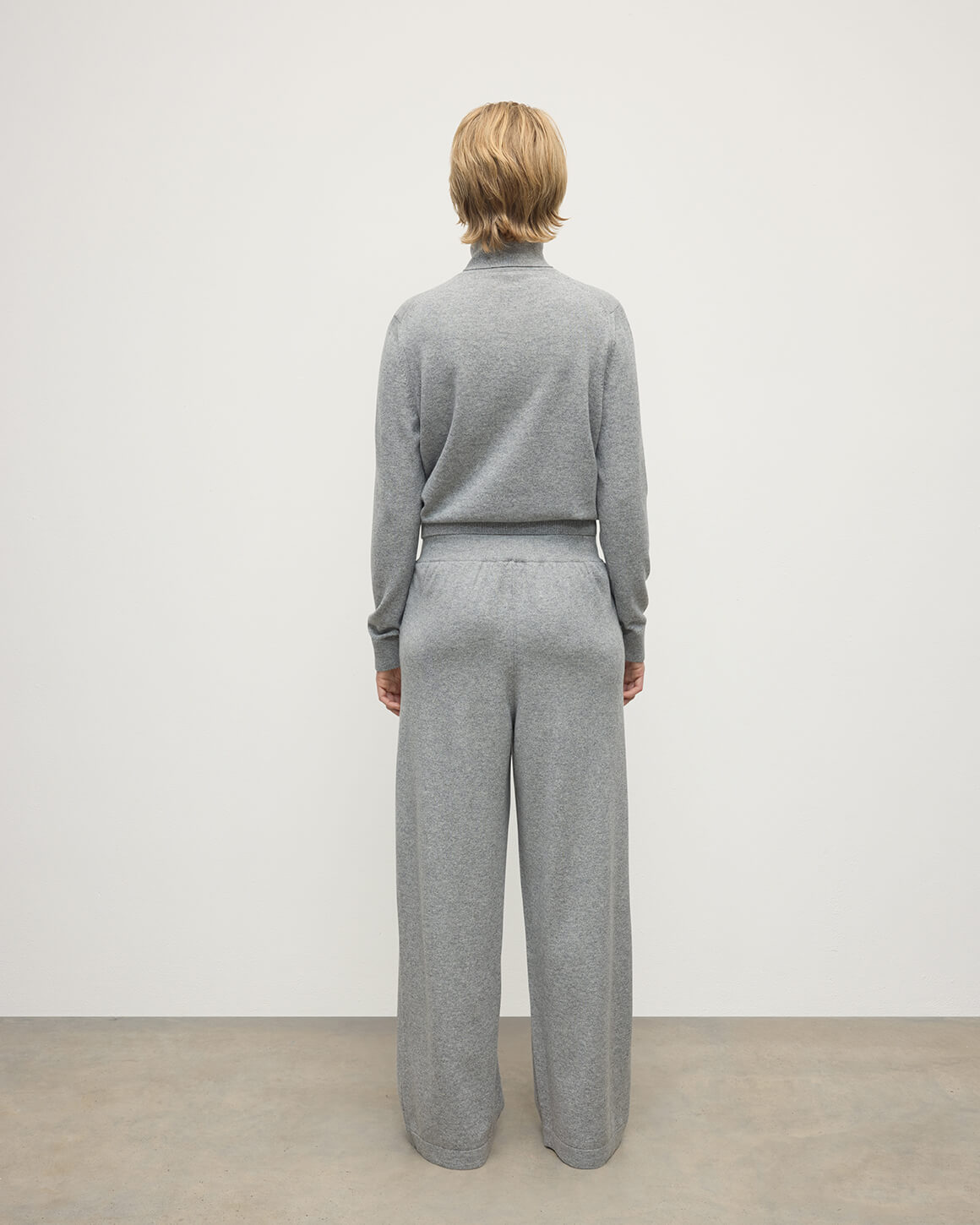 Wide Leg Light Grey Cashmere Trousers