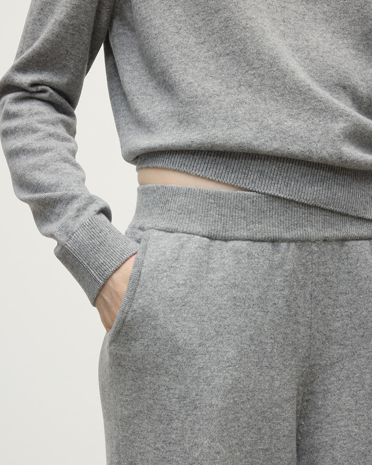 Wide Leg Light Grey Cashmere Trousers