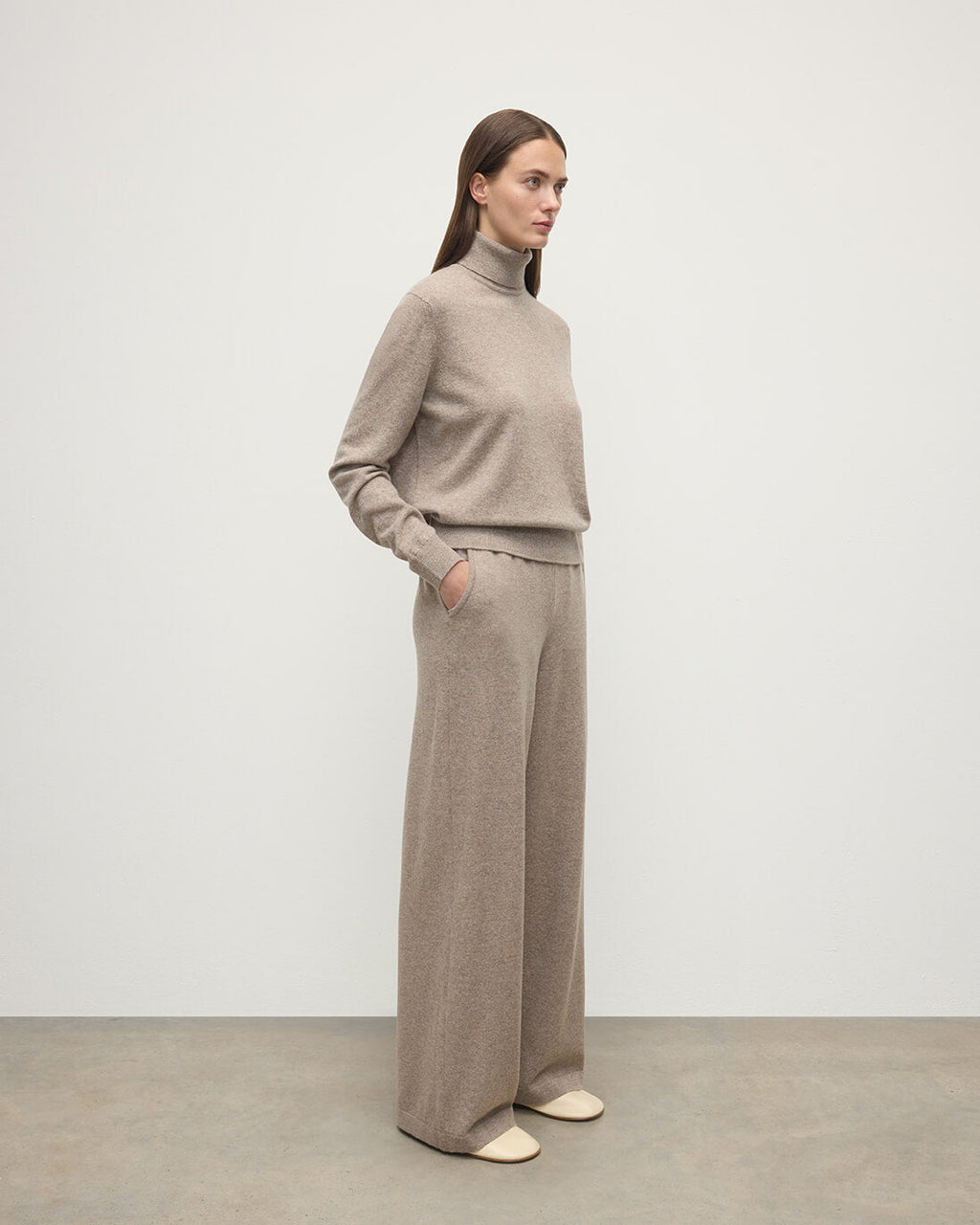 Wide Leg Brown Cashmere Trousers