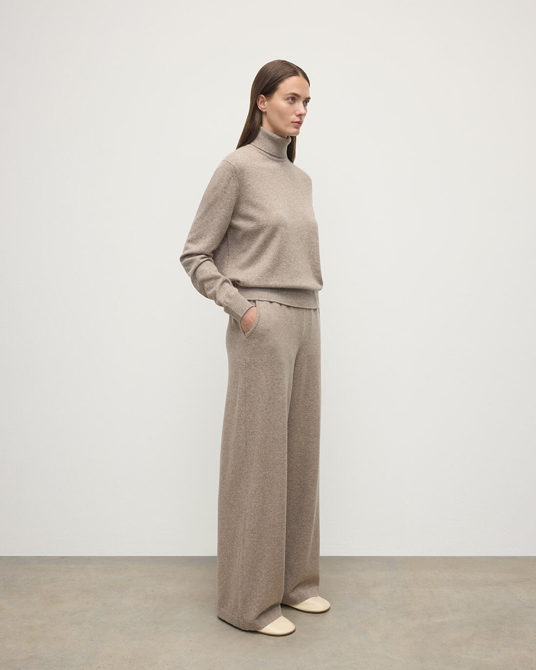 Wide Leg Brown Cashmere Trousers