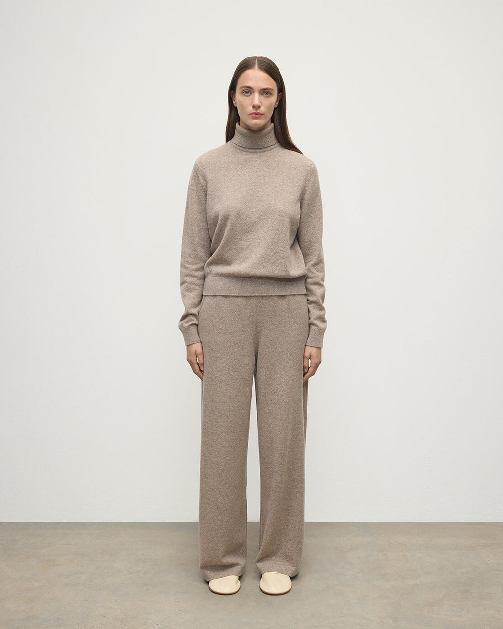 Wide Leg Brown Cashmere Trousers