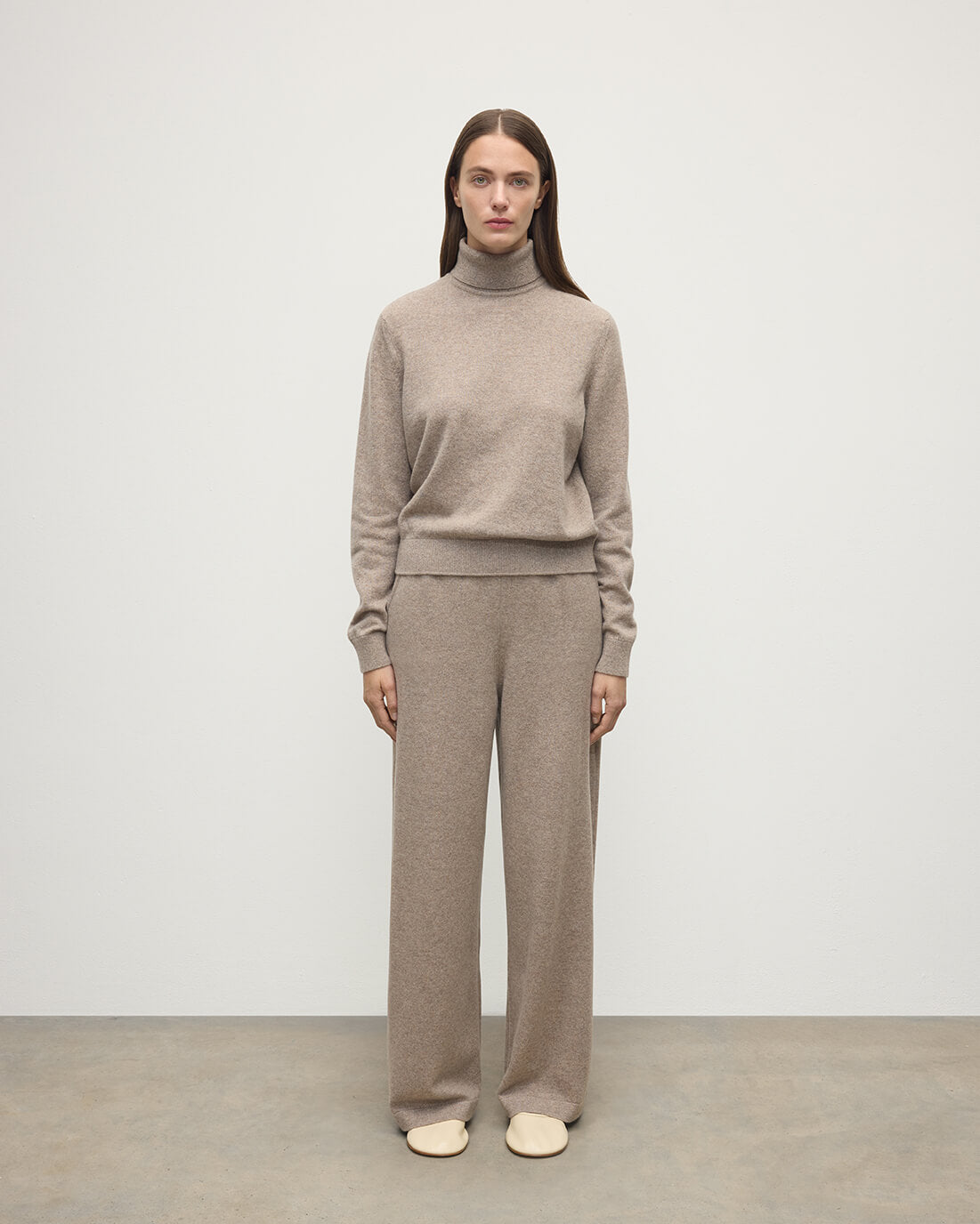 Wide Leg Brown Cashmere Trousers