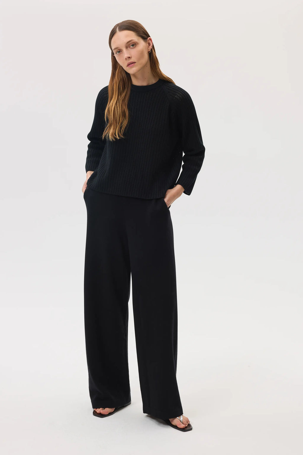 High Rise Black Cashmere Culottes