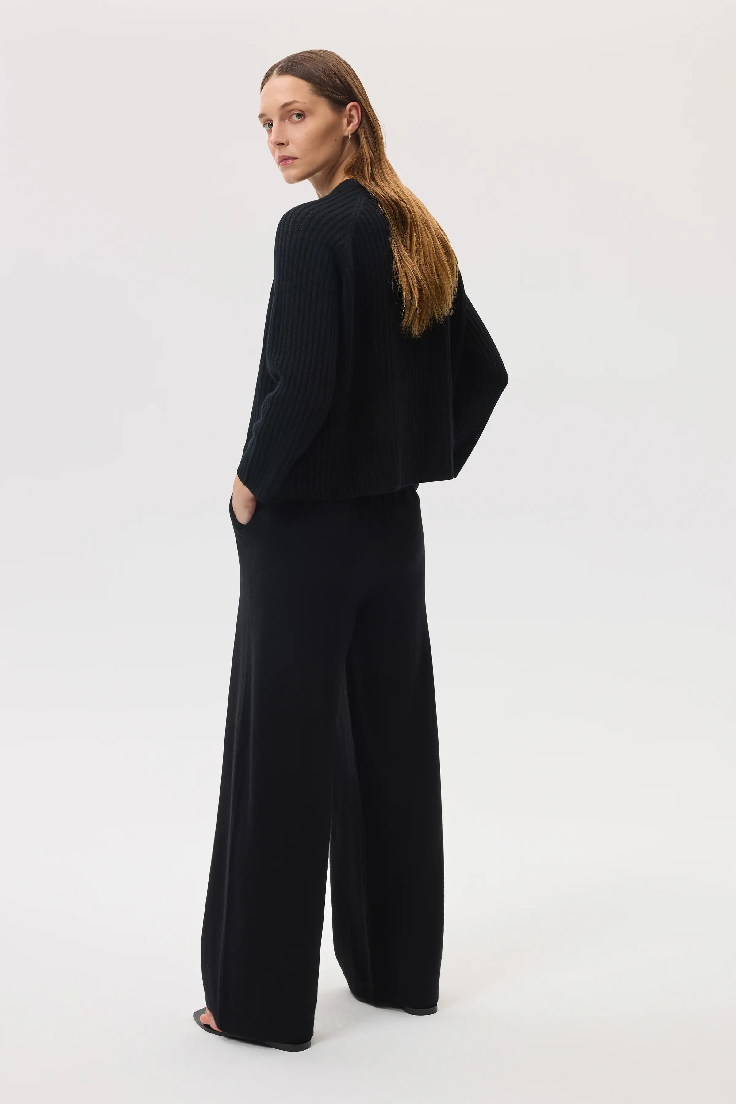 High Rise Black Cashmere Culottes