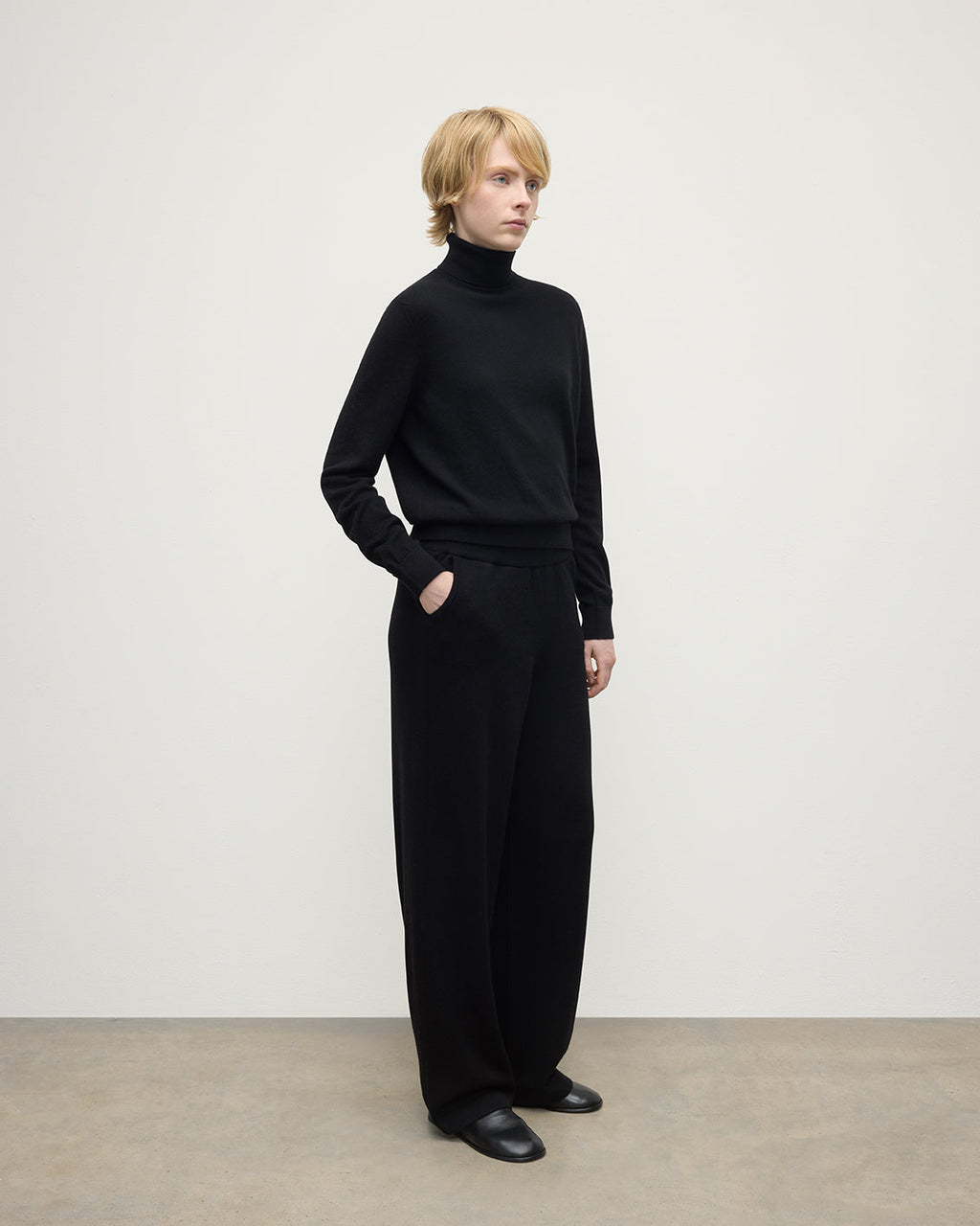 Wide Leg Black Cashmere Trousers
