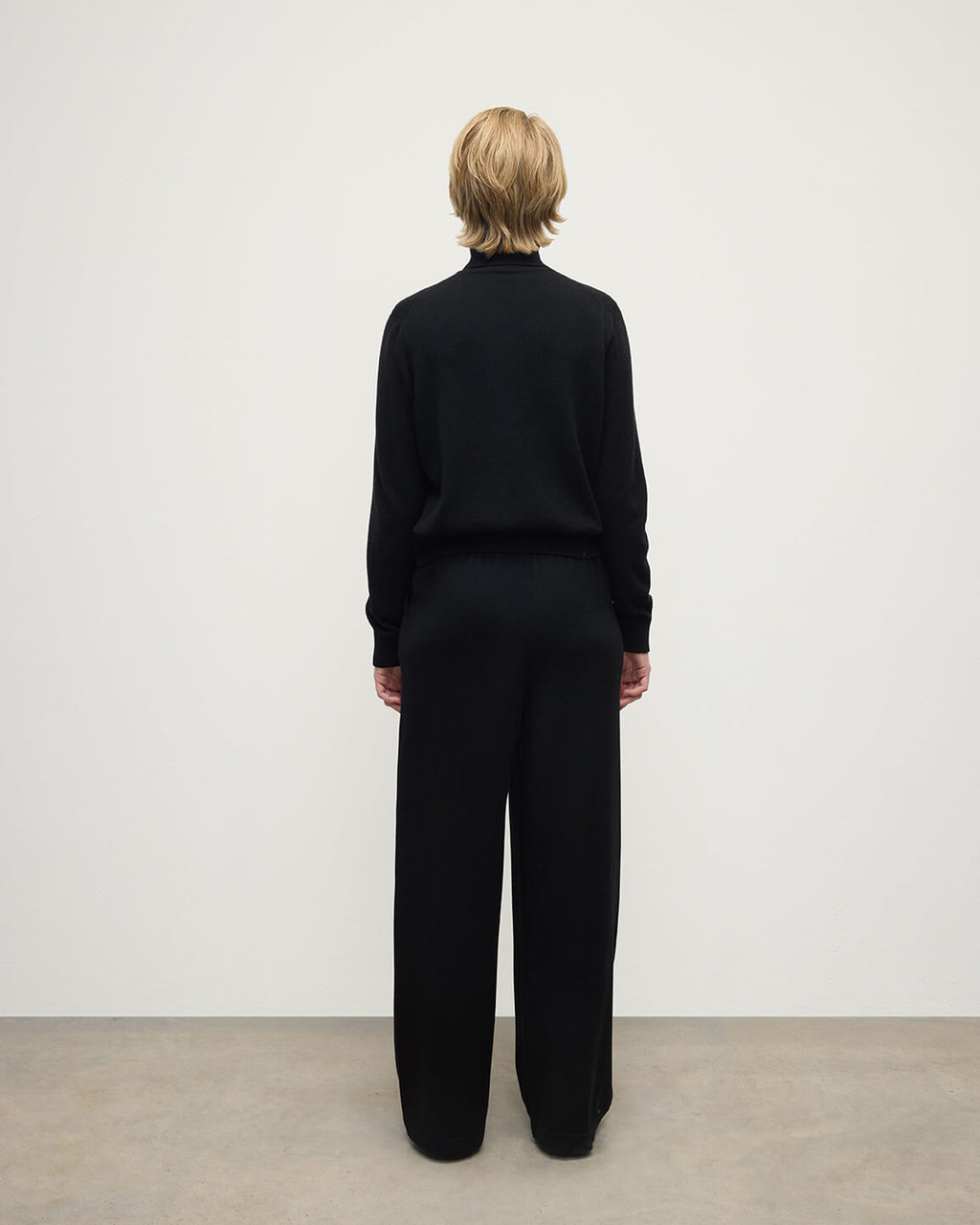 Wide Leg Black Cashmere Trousers