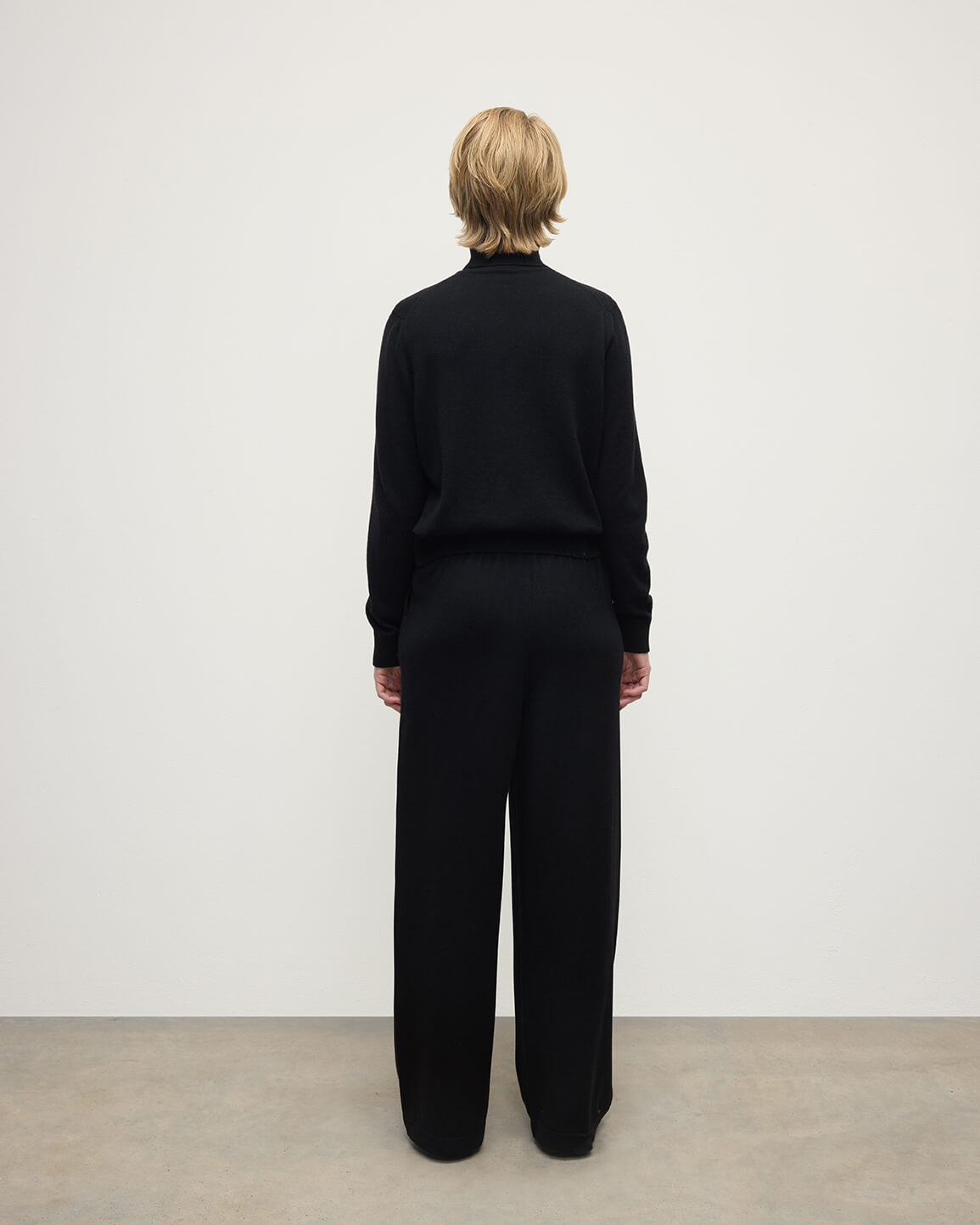 Wide Leg Black Cashmere Trousers