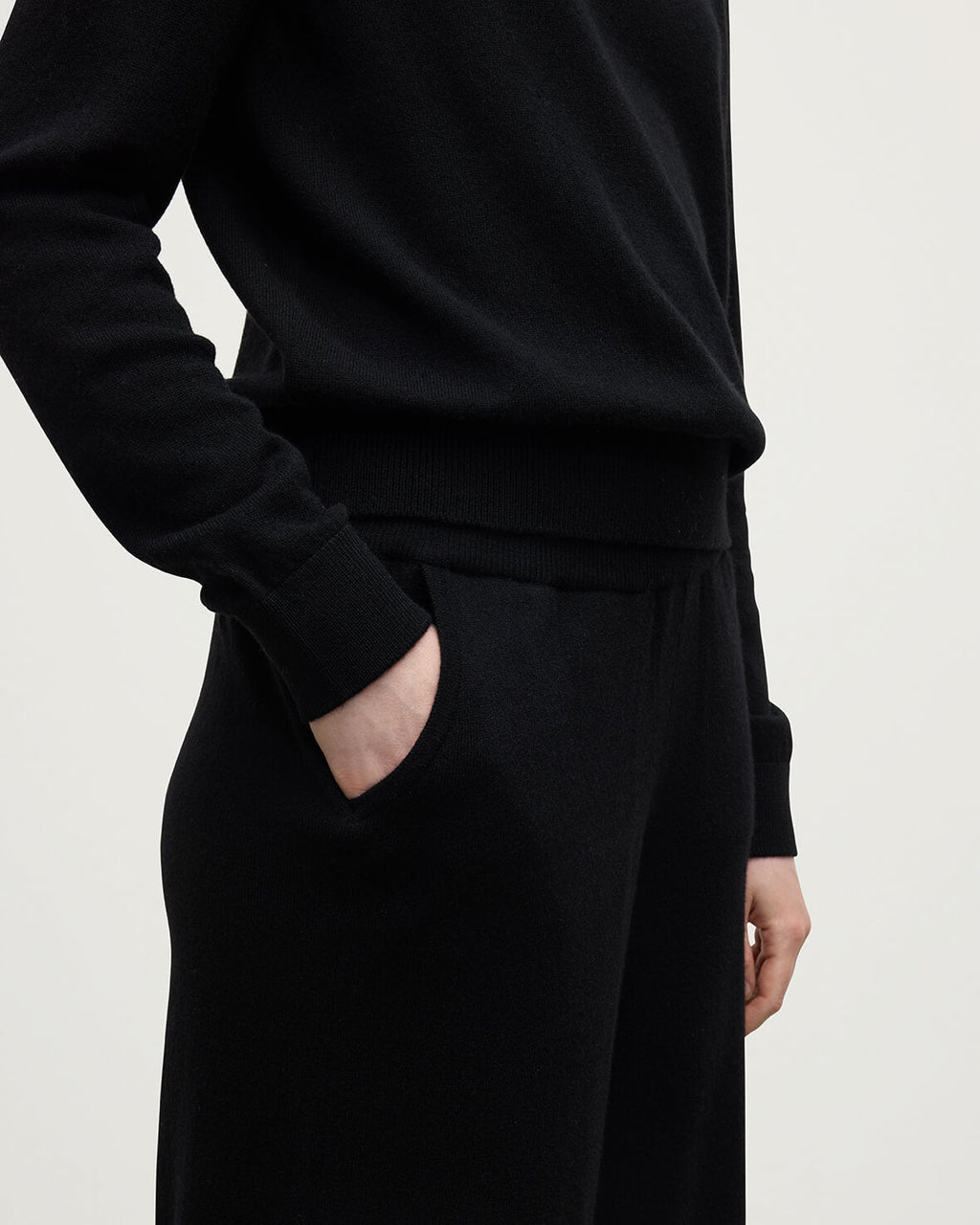 Wide Leg Black Cashmere Trousers