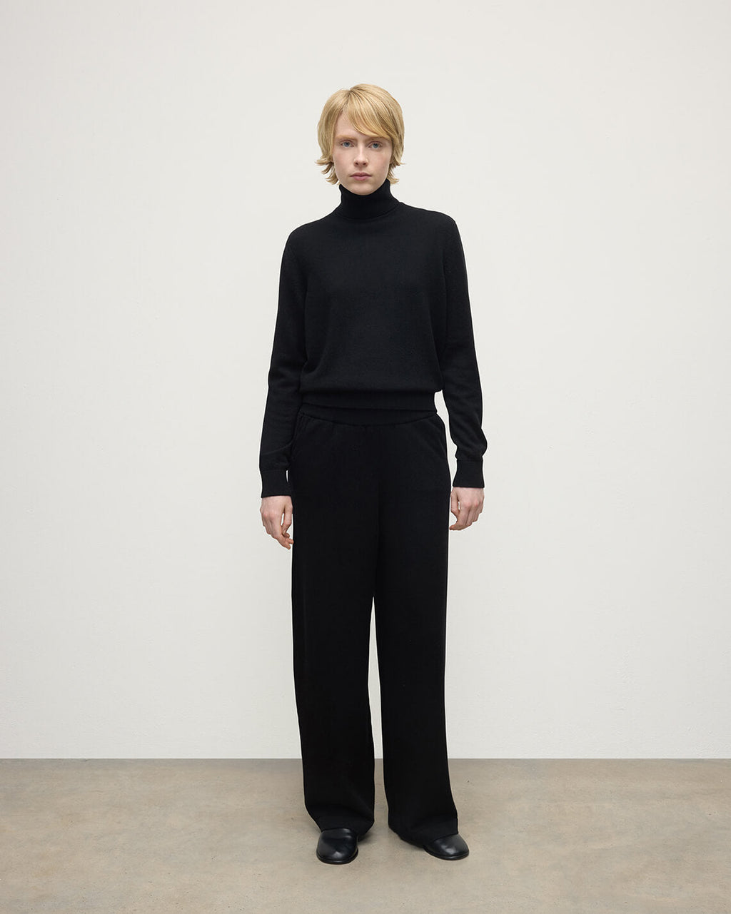 Wide Leg Black Cashmere Trousers