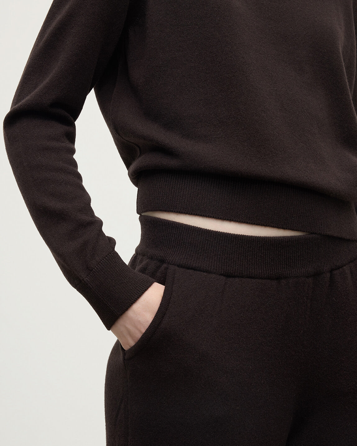 Wide Leg Dark Brown Cashmere Trousers