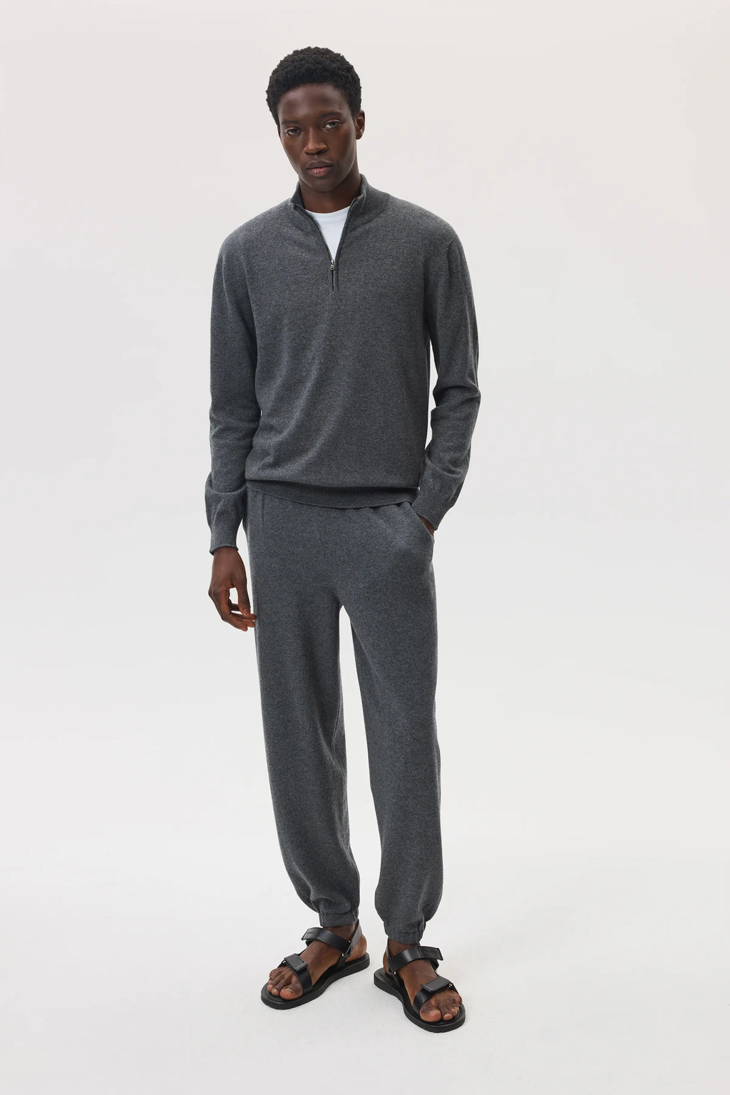 Classic Cashmere Mid Grey Zip Neck Jumper
