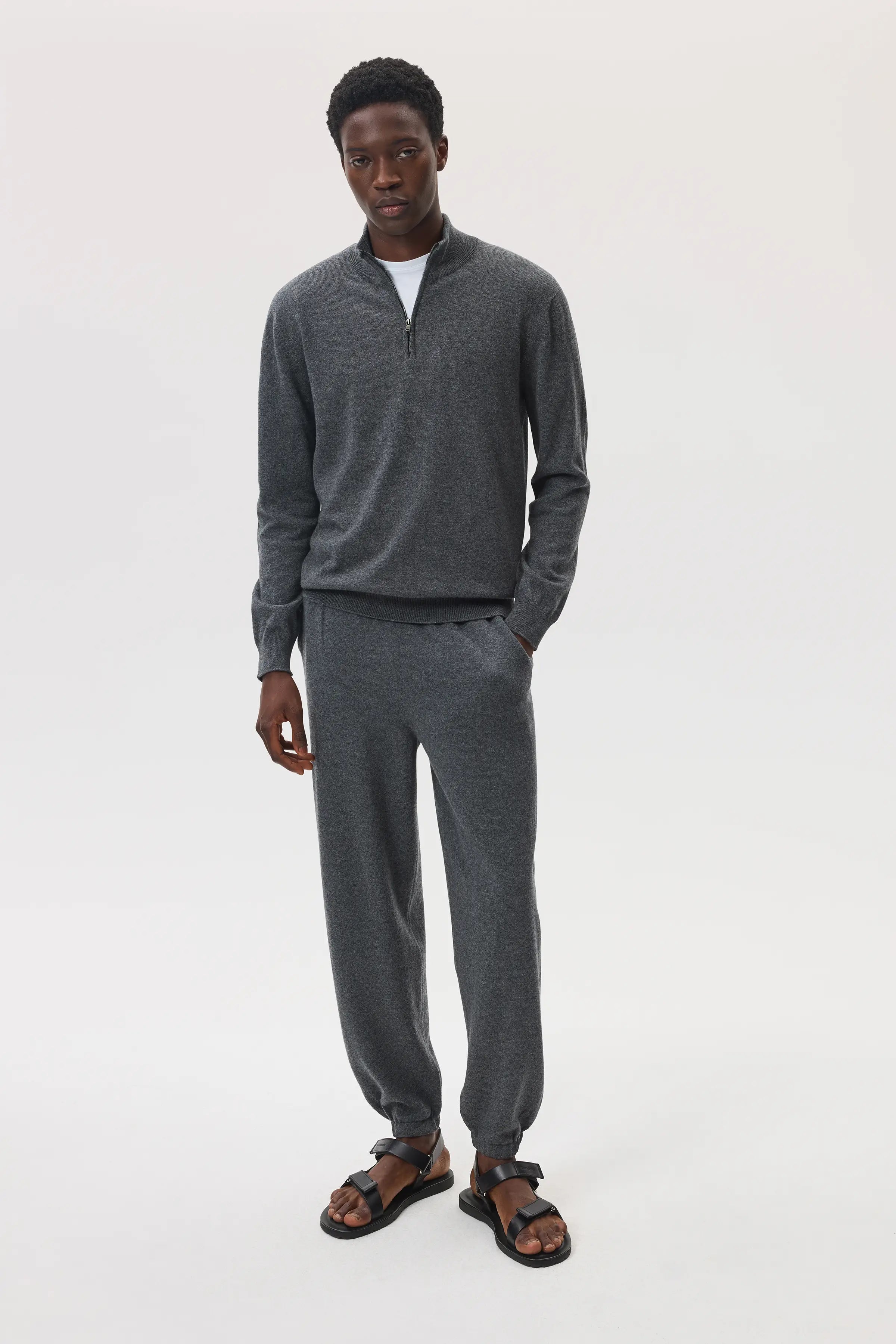 Classic Cashmere Mid Grey Zip Neck Jumper