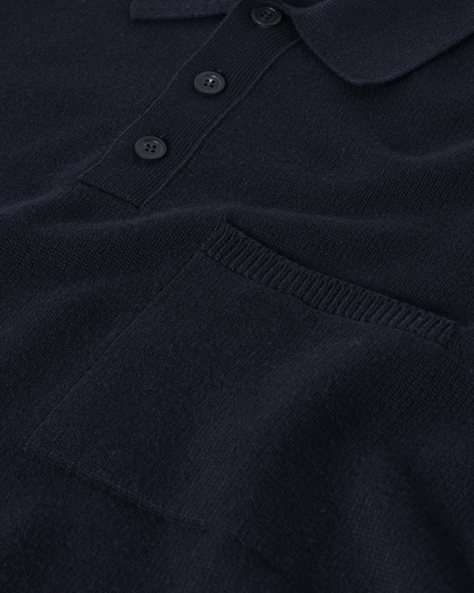 Superfine Merino Relaxed Dark Navy Polo Shirt