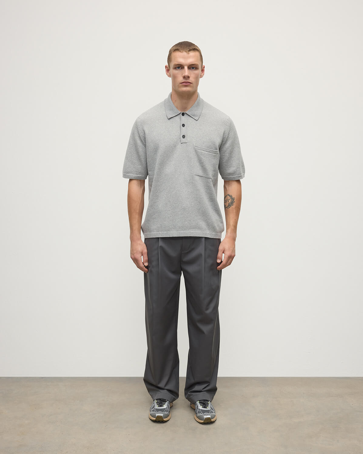 Superfine Merino Relaxed Light Grey Polo Shirt