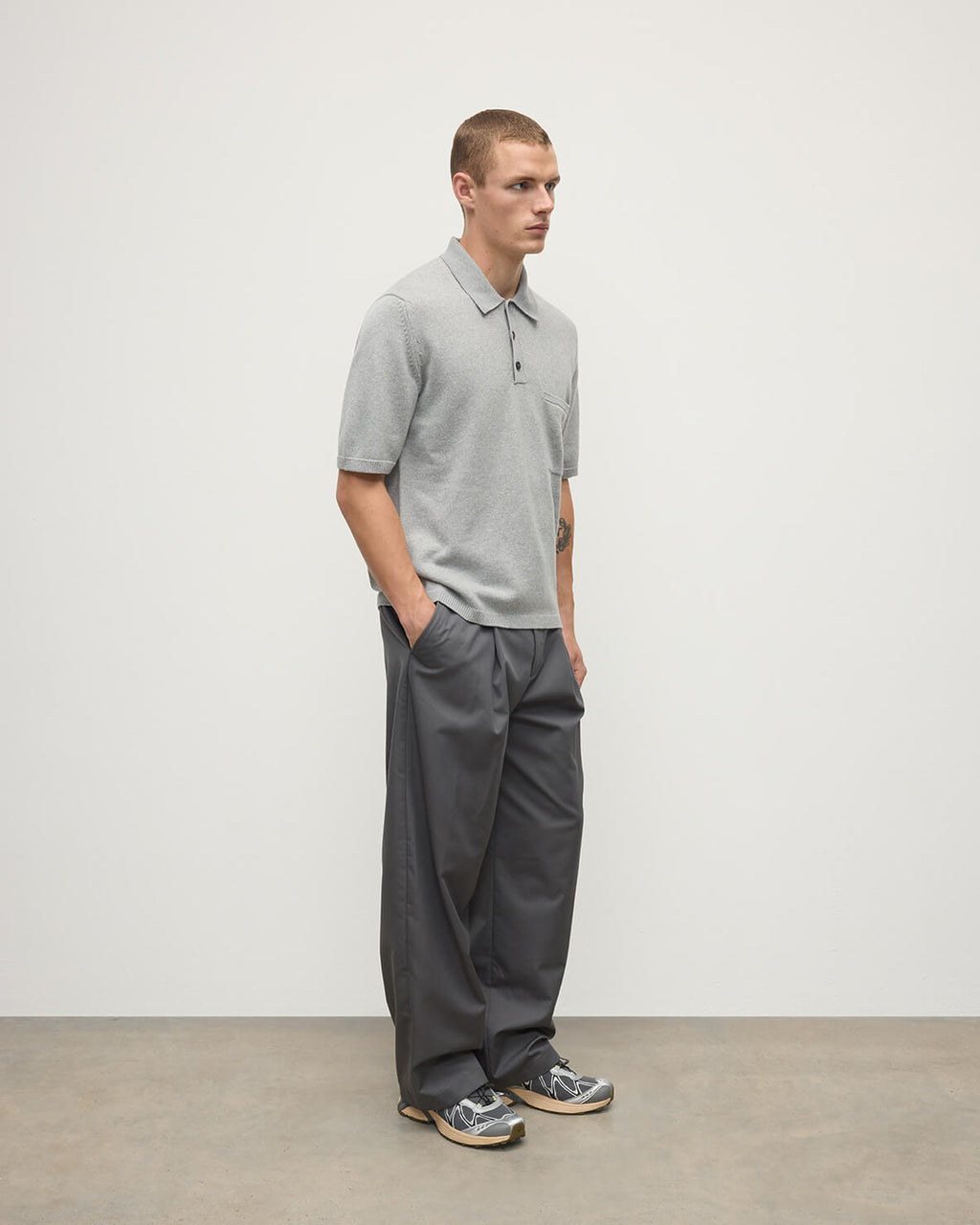 Superfine Merino Relaxed Light Grey Polo Shirt