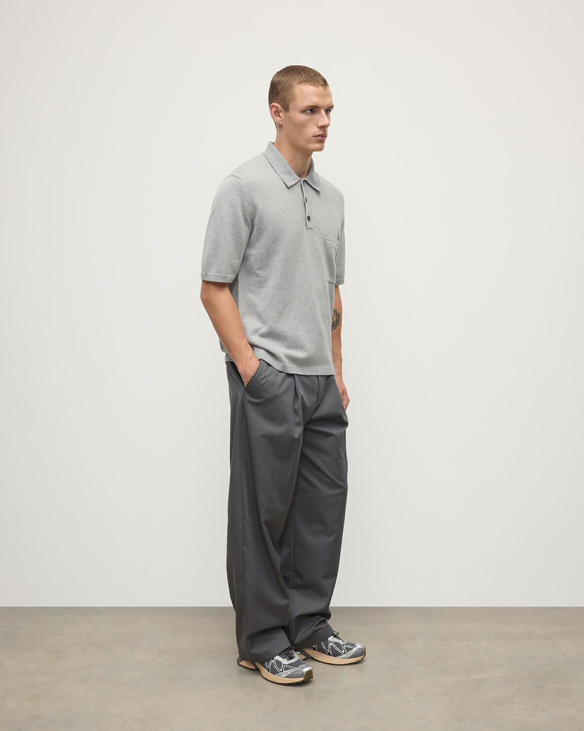 Superfine Merino Relaxed Light Grey Polo Shirt