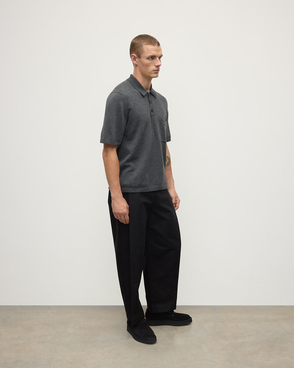 Superfine Merino Relaxed Charcoal Polo Shirt