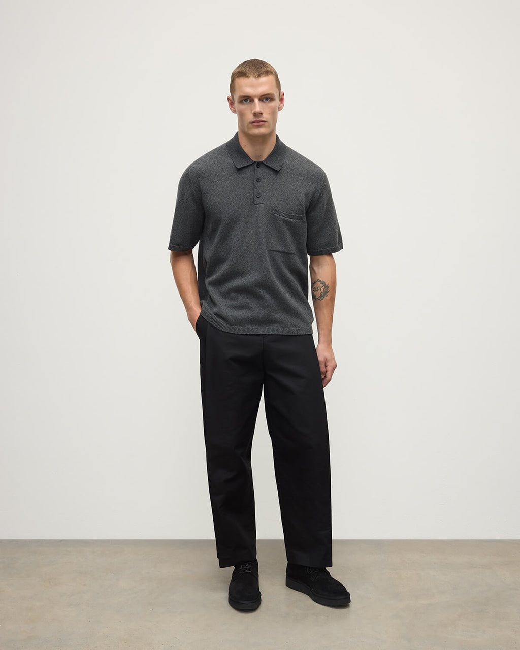 Superfine Merino Relaxed Charcoal Polo Shirt