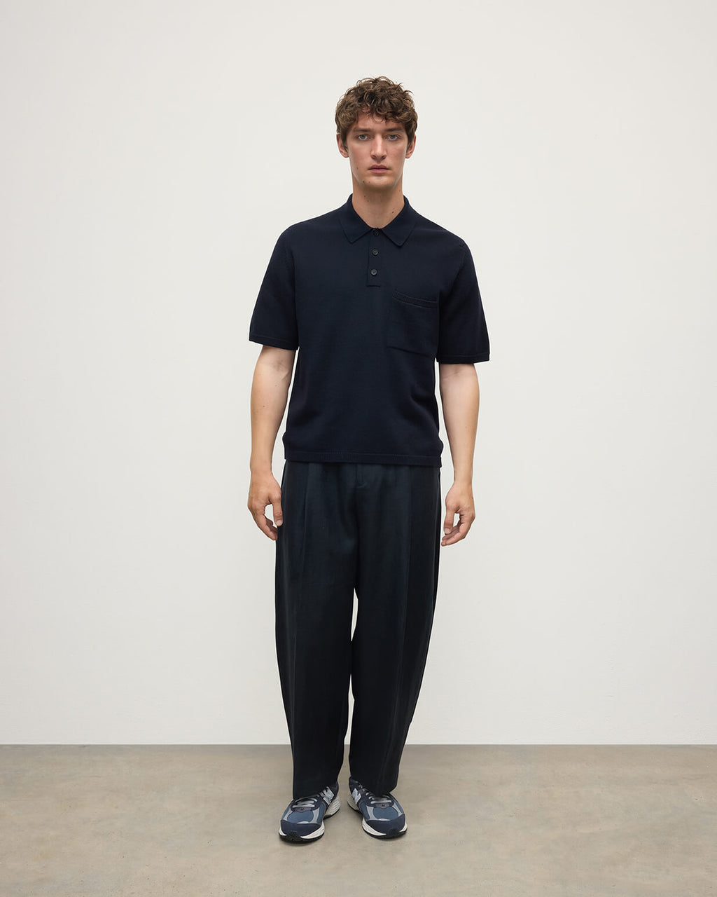 Superfine Merino Relaxed Dark Navy Polo Shirt