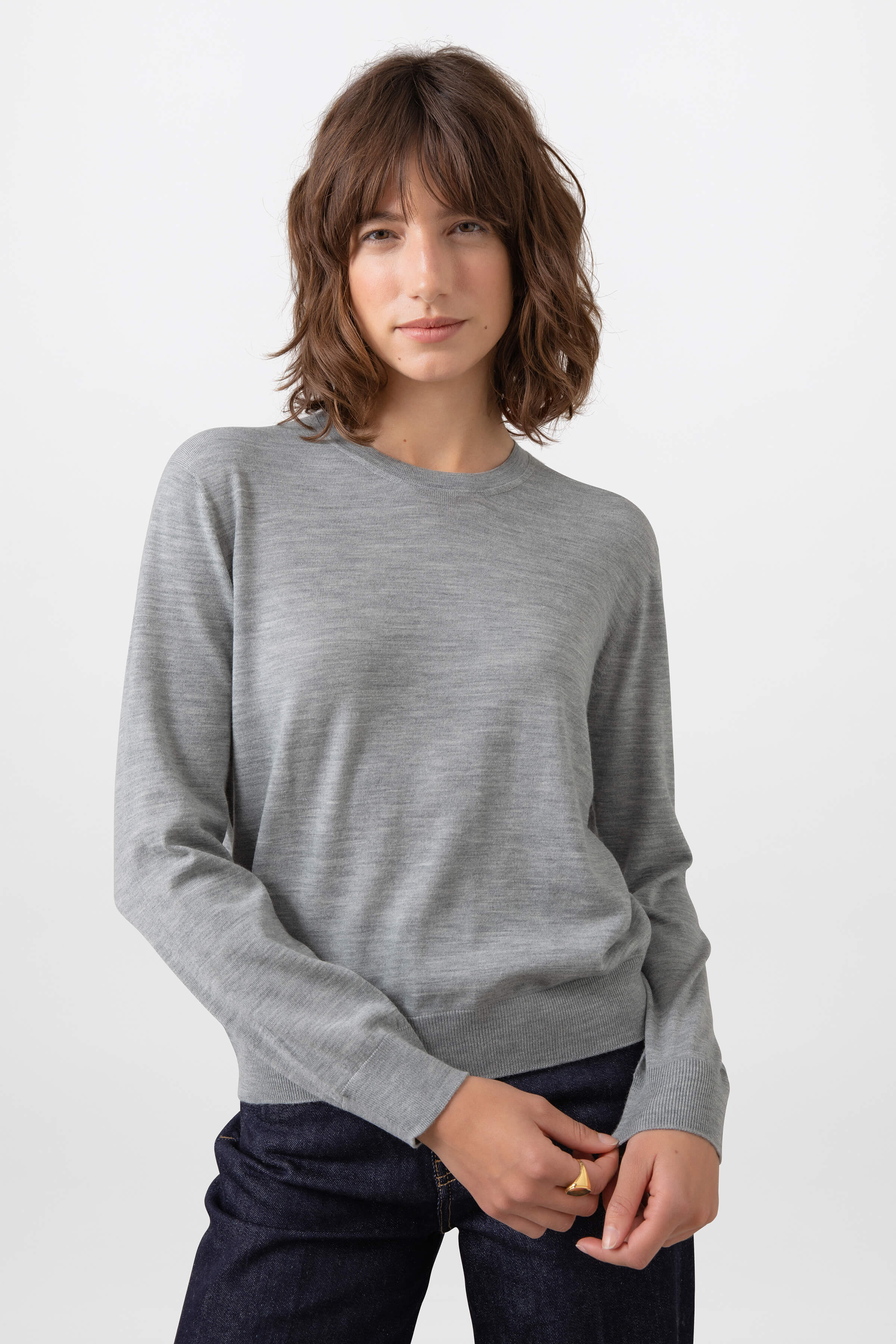 Superfine Merino Round Neck Light Grey Jumper