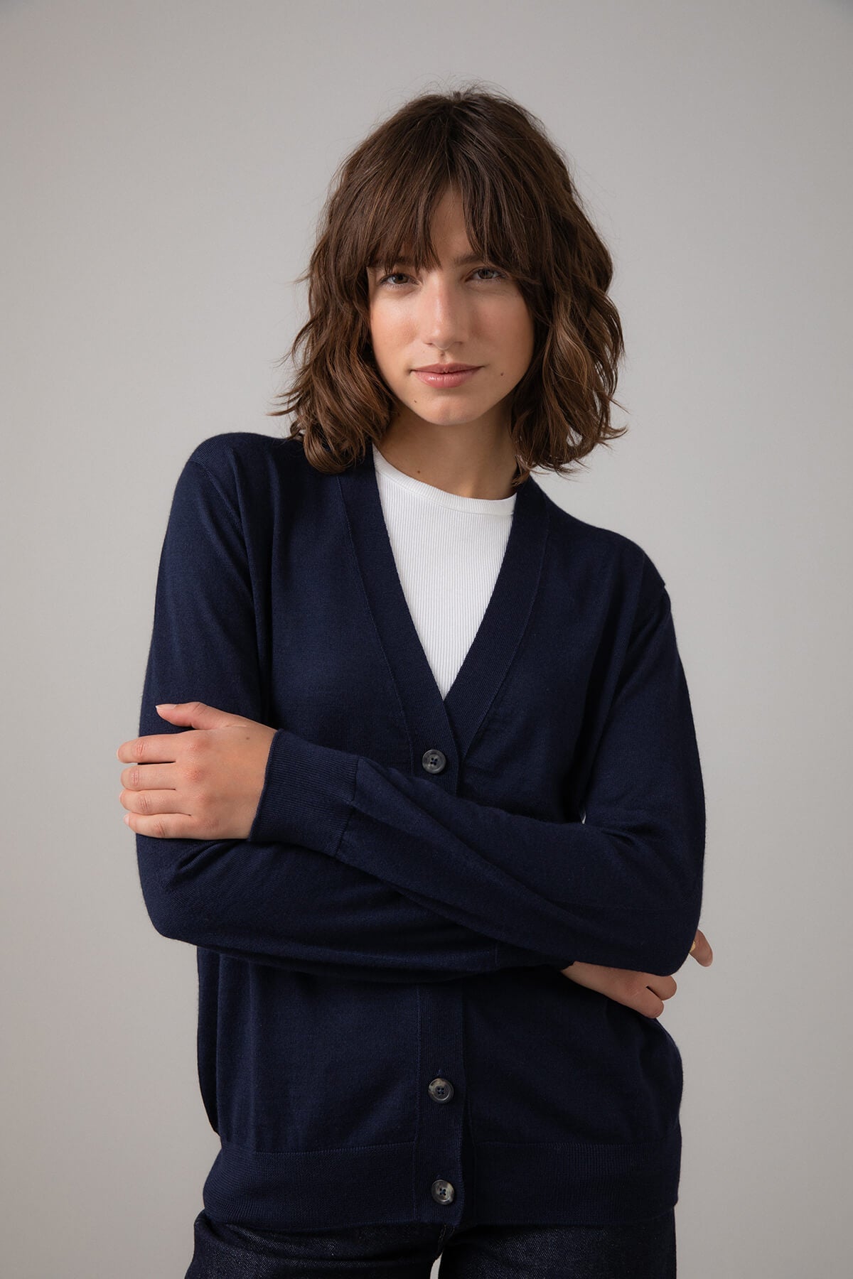Superfine Merino Wool Navy Cardigan