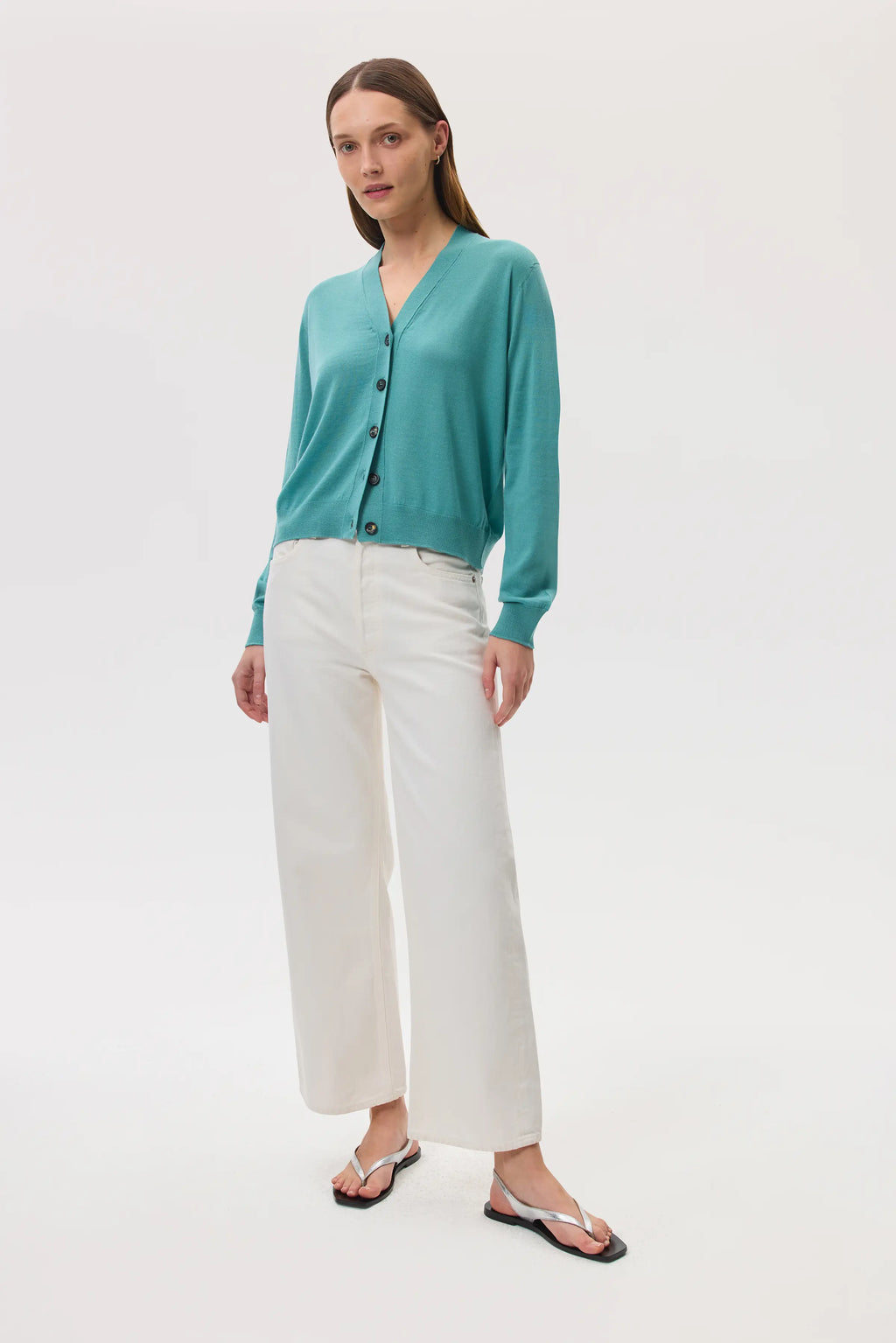 Superfine Merino Wool Green Cardigan