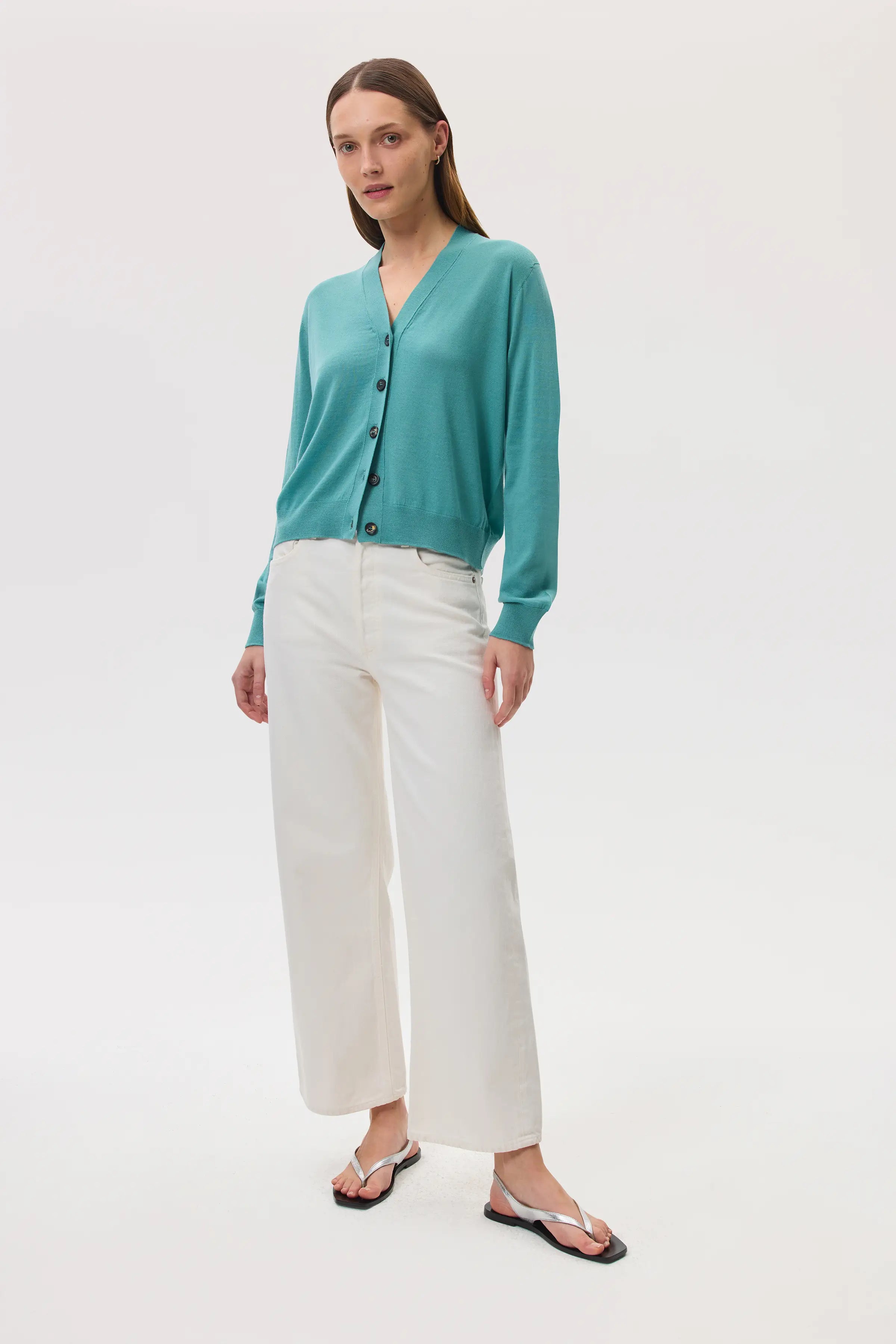 Superfine Merino Wool Green Cardigan