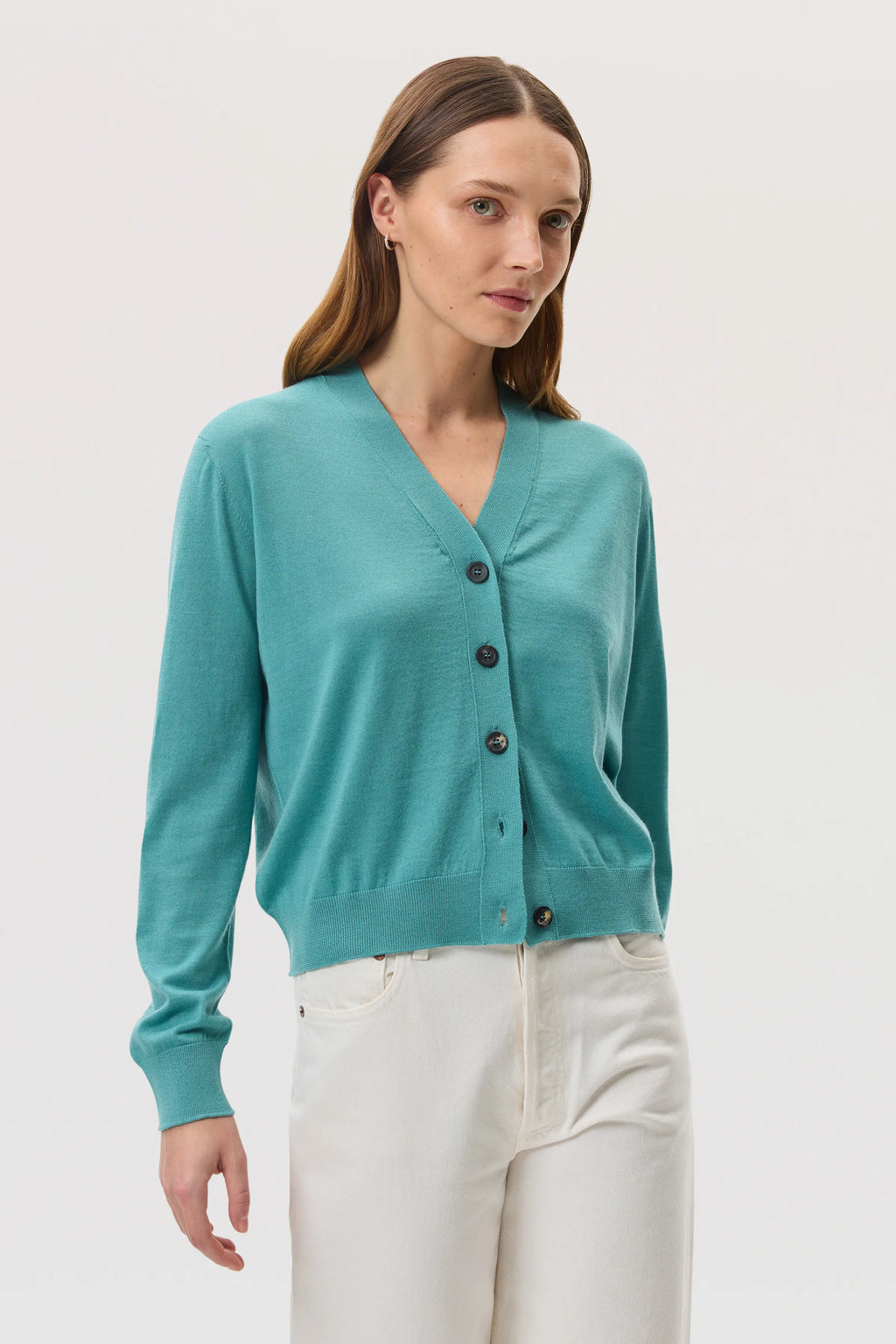Superfine Merino Wool Green Cardigan