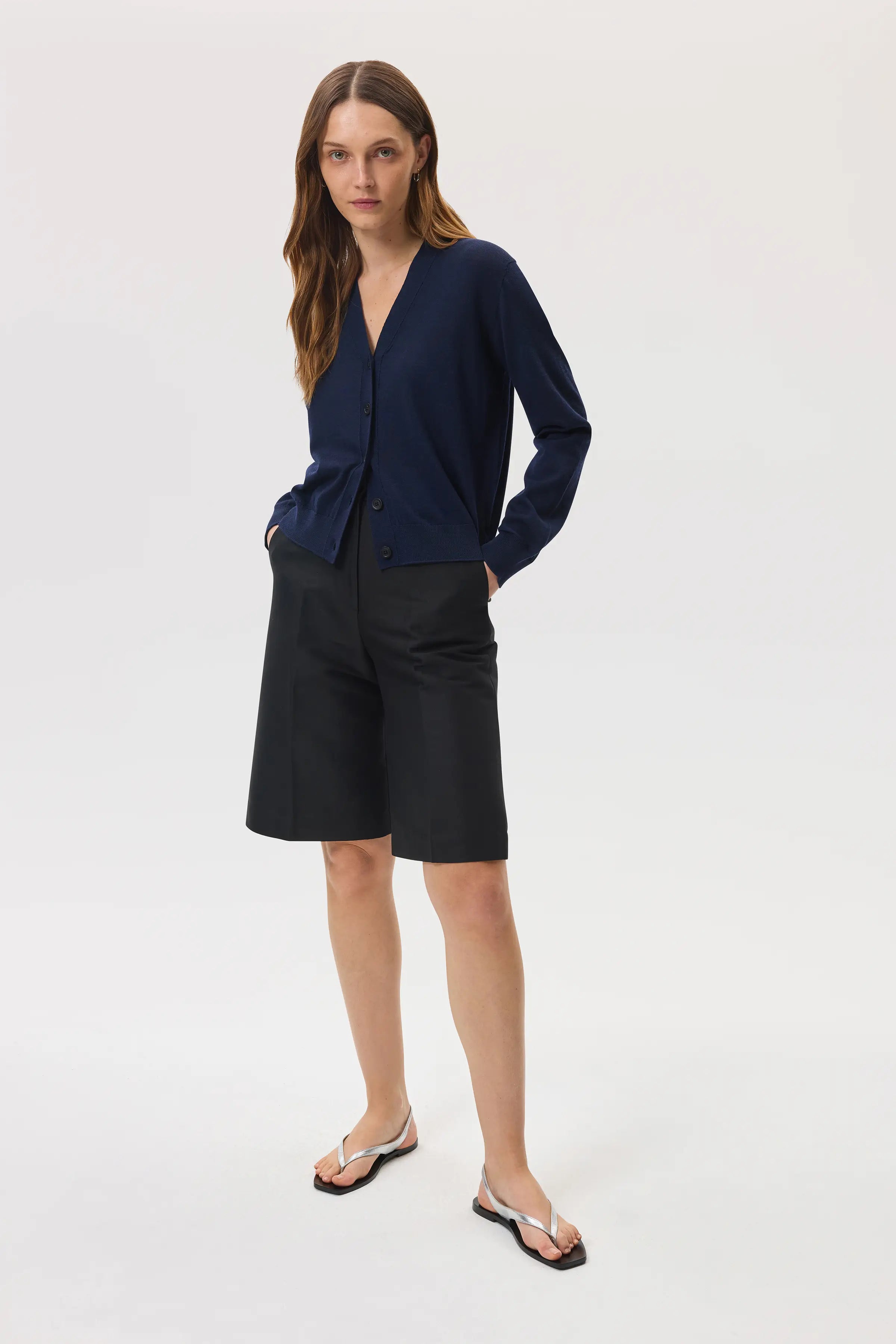 Superfine Merino Wool Dark Navy Cardigan