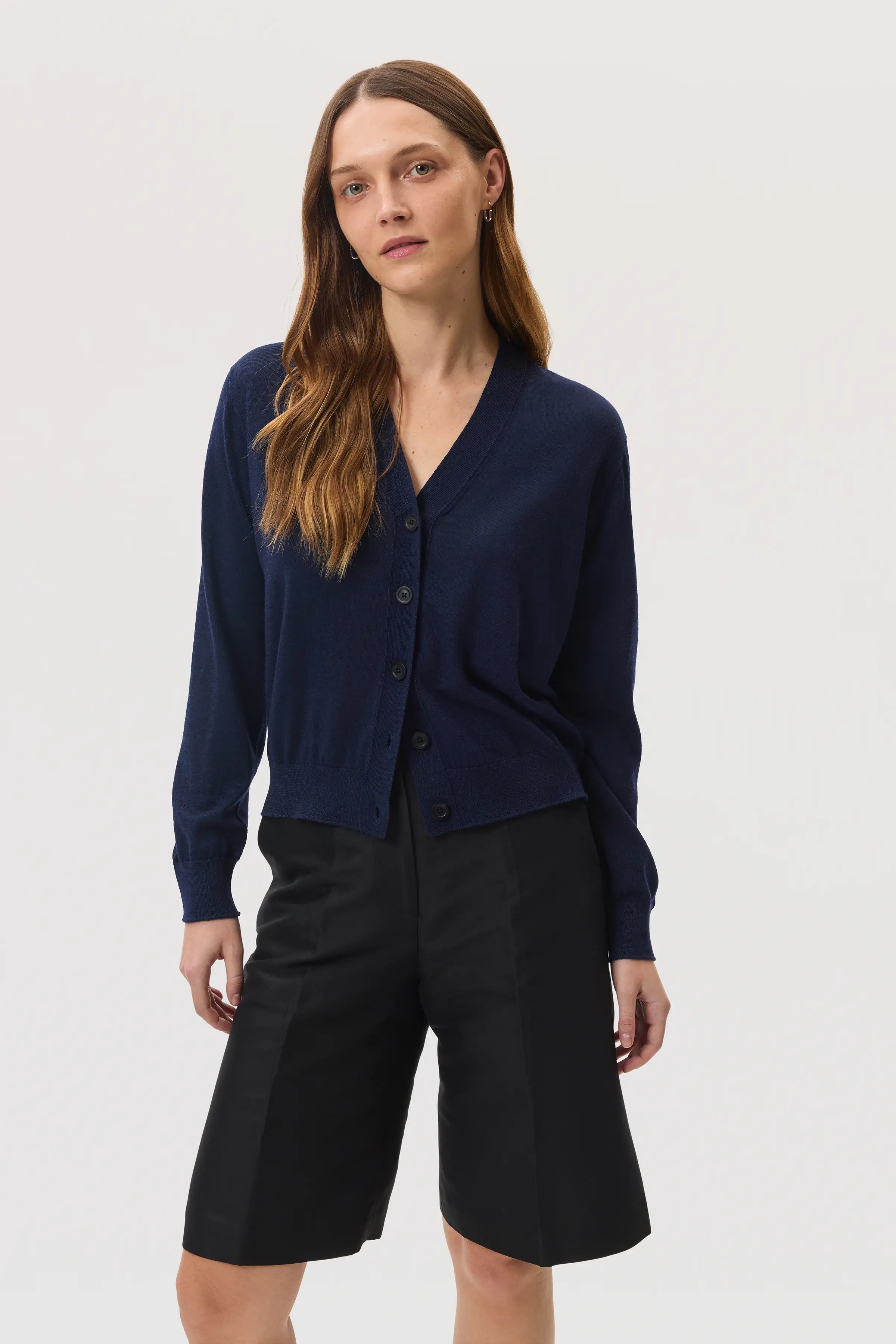 Superfine Merino Wool Dark Navy Cardigan