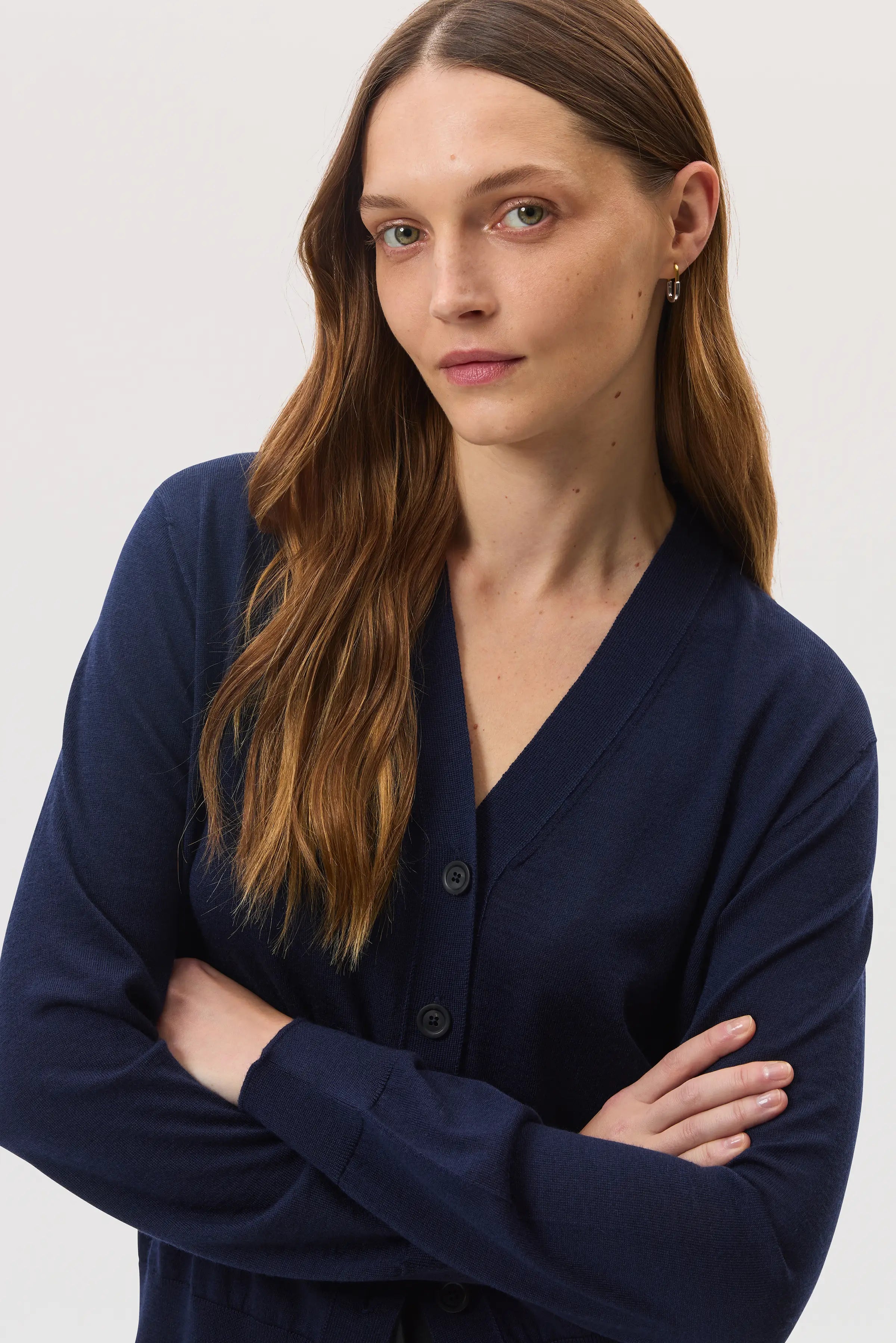 Superfine Merino Wool Dark Navy Cardigan