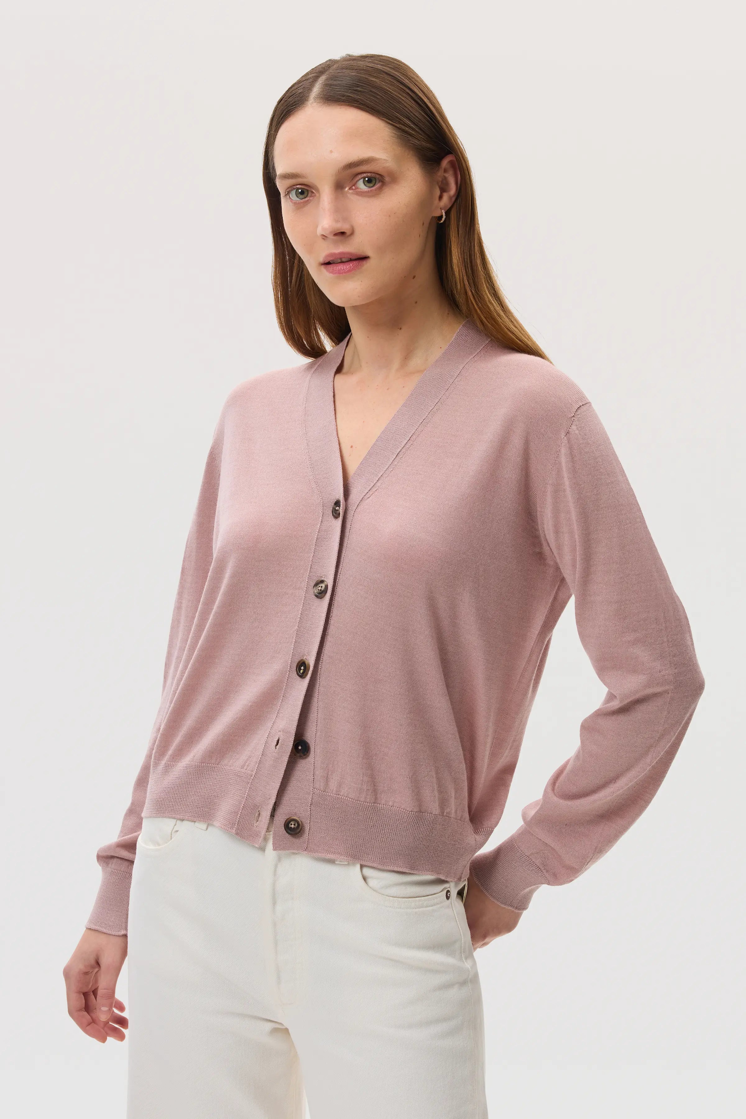 Superfine Merino Wool Pink Cardigan